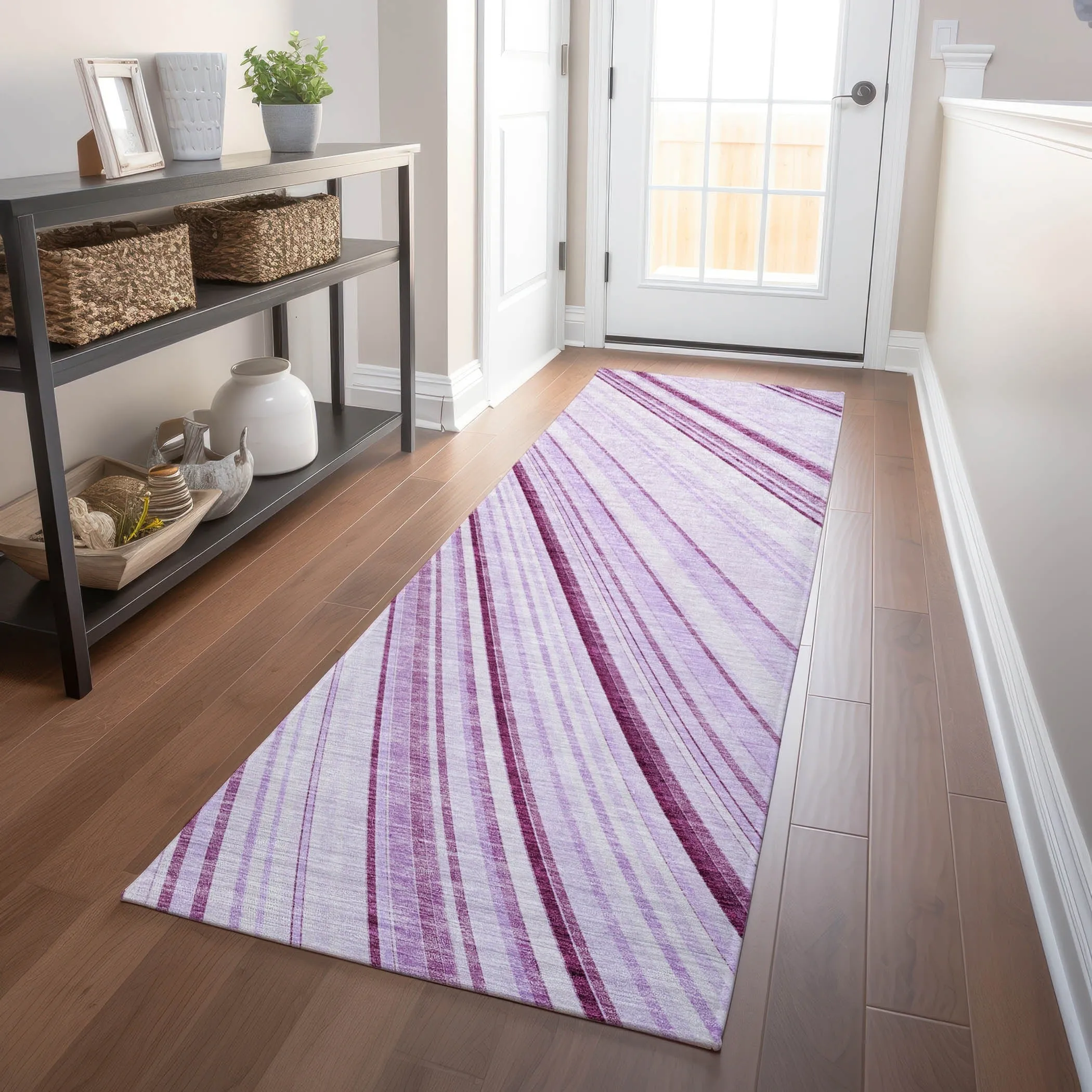 Machine Washable Indoor/ Outdoor Stripe Wave Chantille Rug