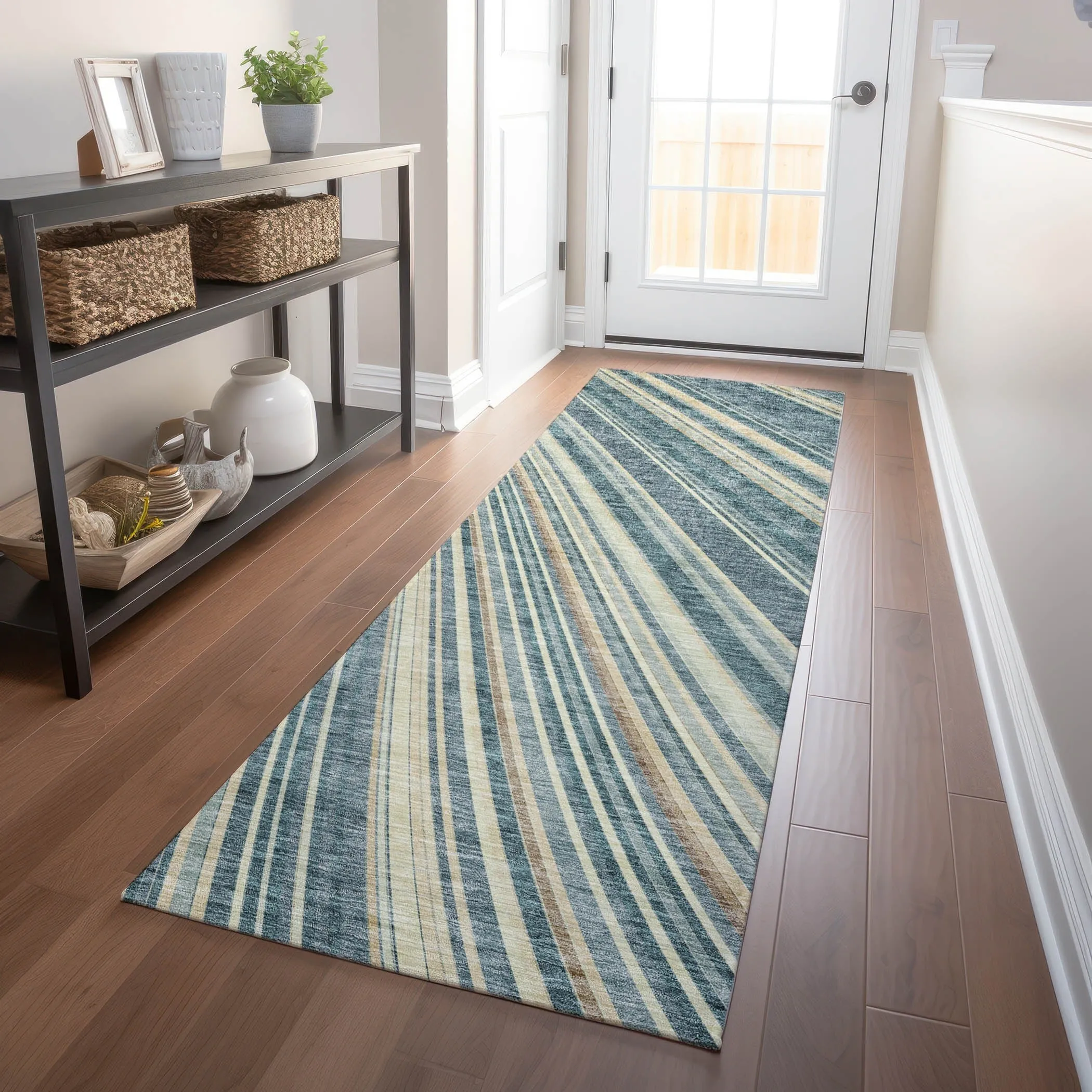 Machine Washable Indoor/ Outdoor Stripe Wave Chantille Rug