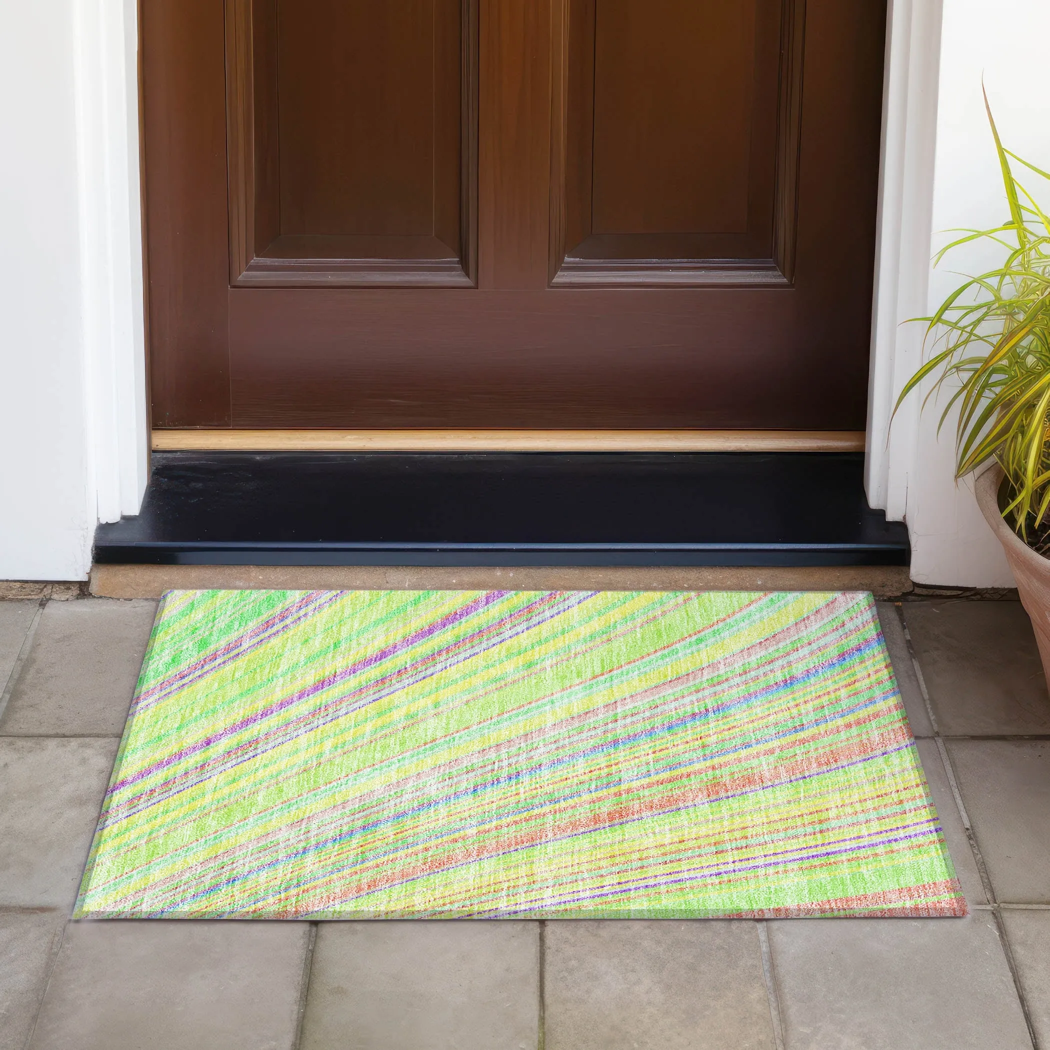 Machine Washable Indoor/ Outdoor Stripe Wave Chantille Rug