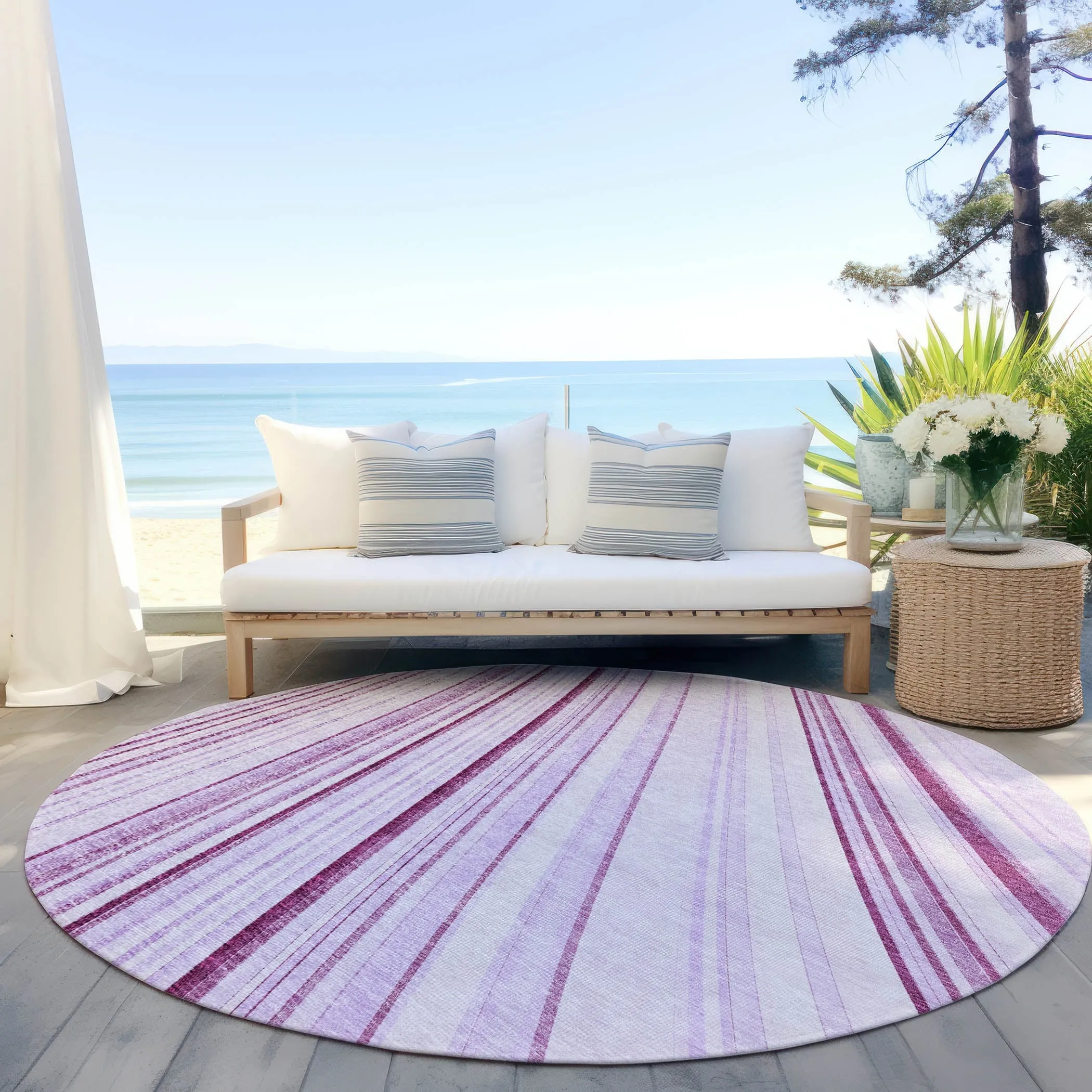 Machine Washable Indoor/ Outdoor Stripe Wave Chantille Rug