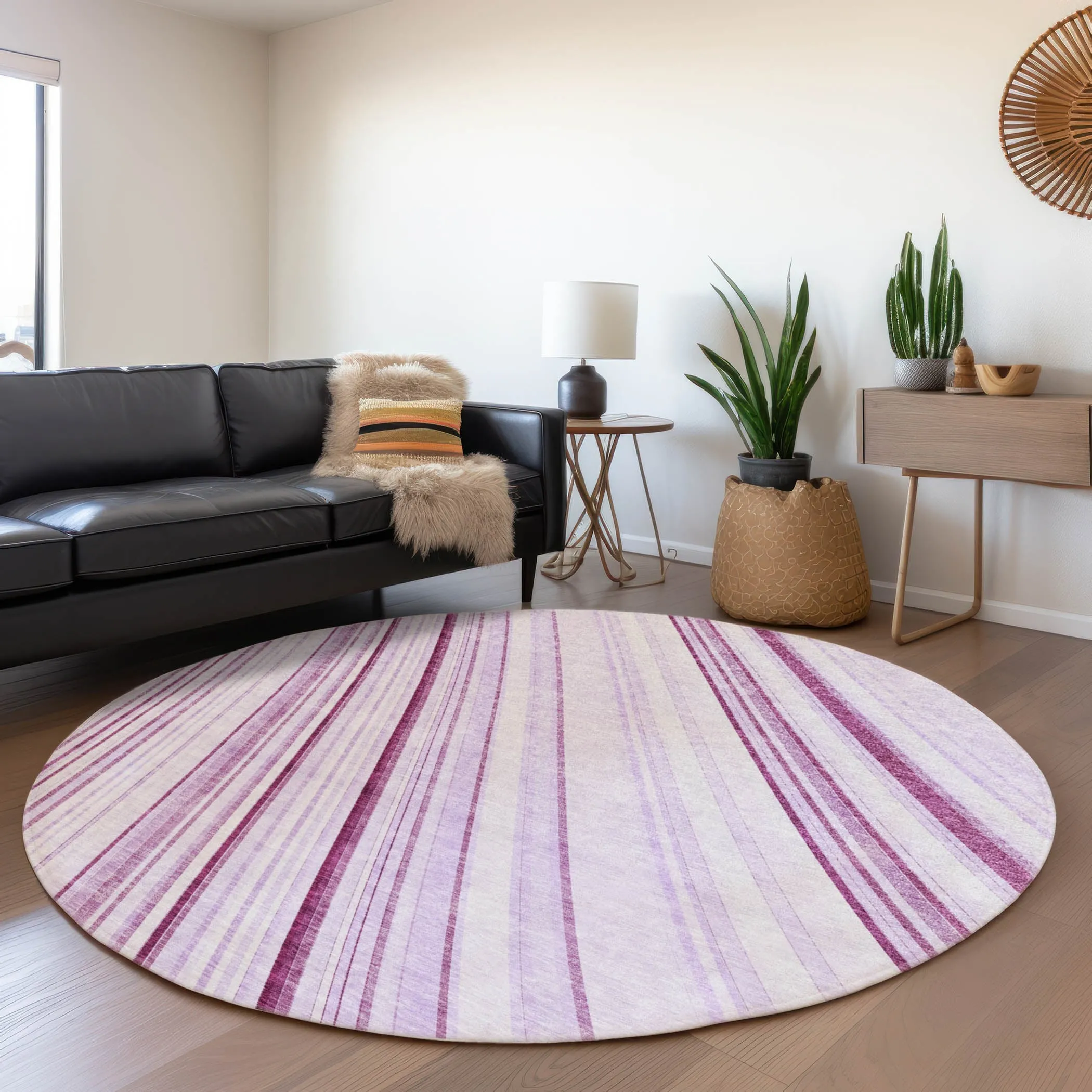 Machine Washable Indoor/ Outdoor Stripe Wave Chantille Rug