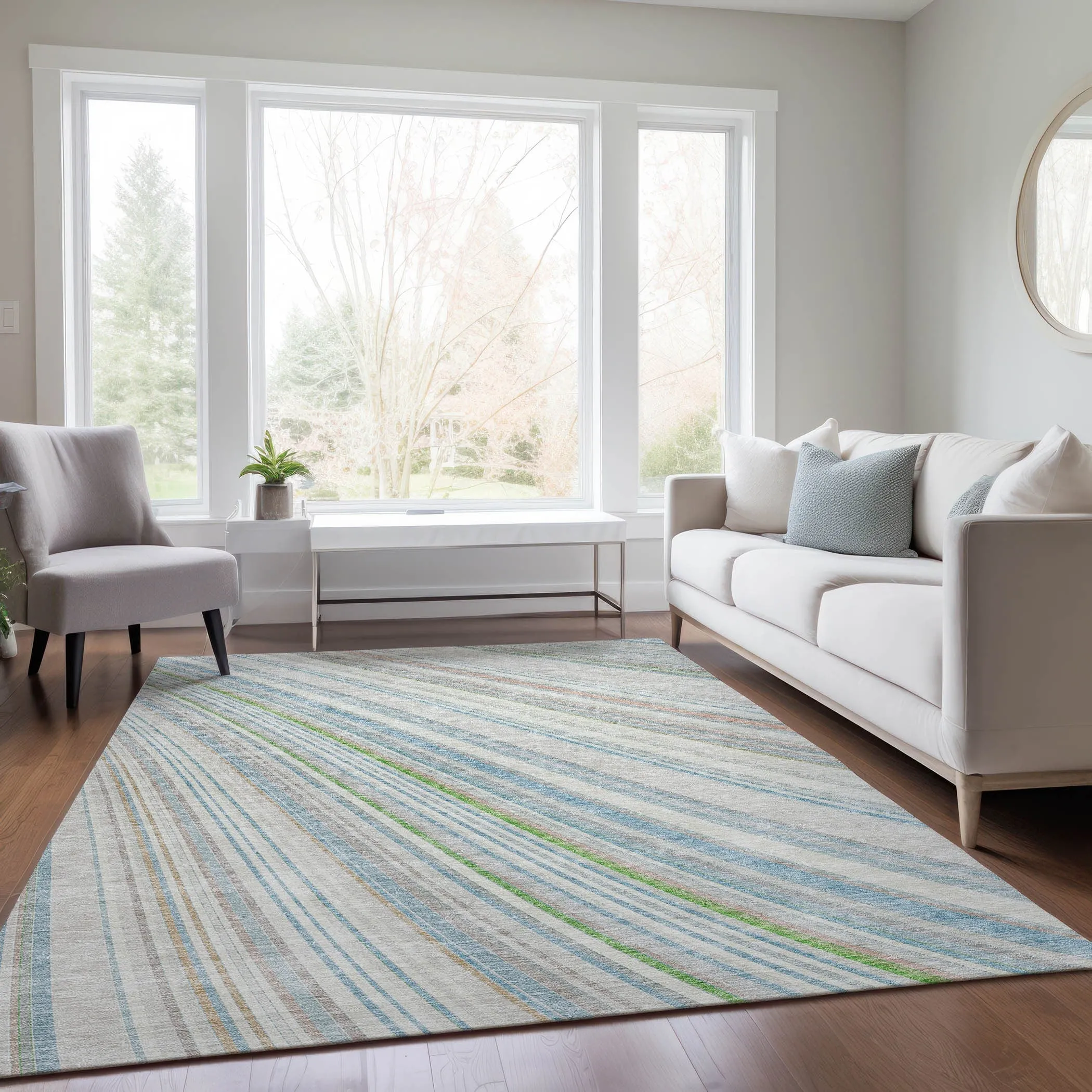 Machine Washable Indoor/ Outdoor Stripe Wave Chantille Rug
