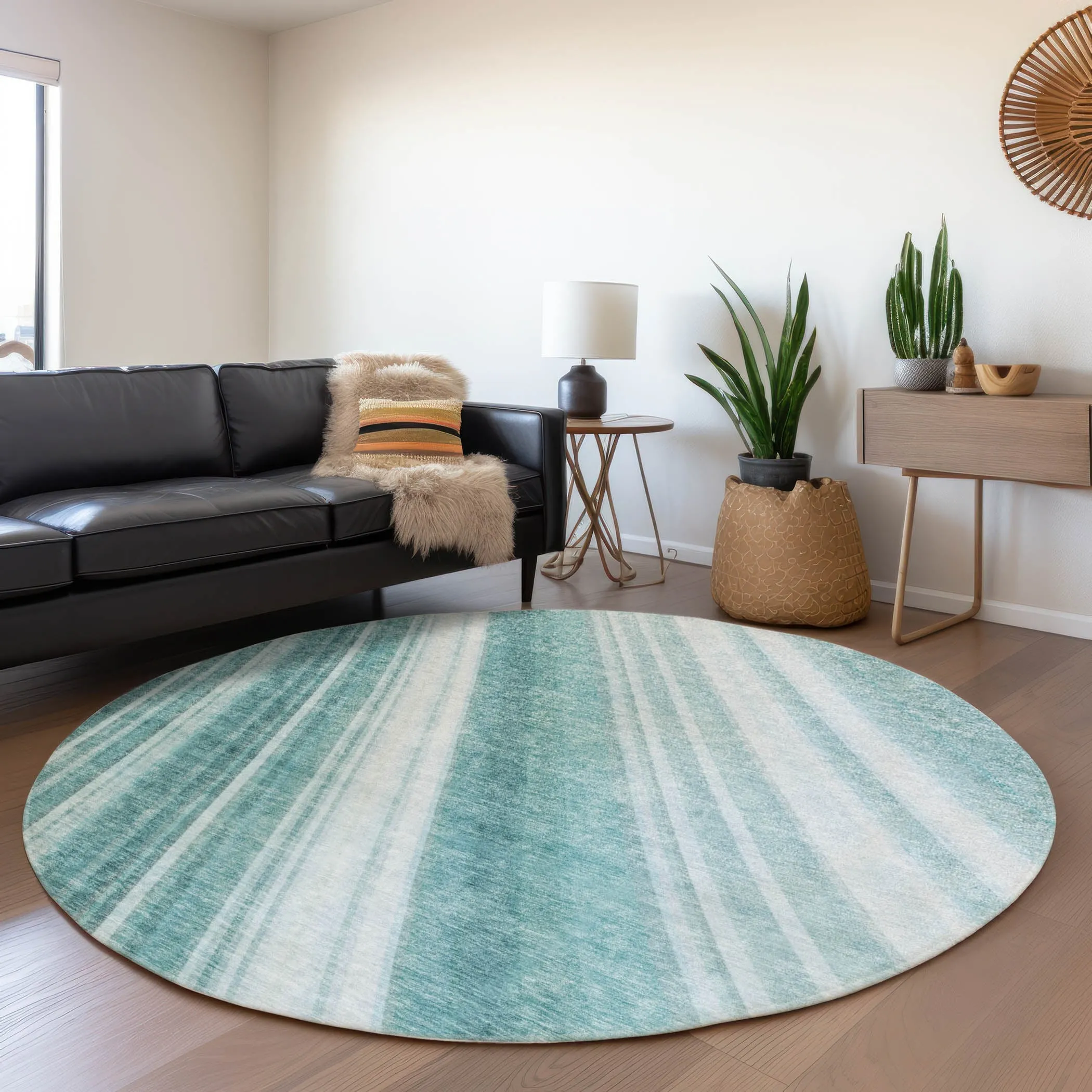 Machine Washable Indoor/ Outdoor Stripe Wave Chantille Rug