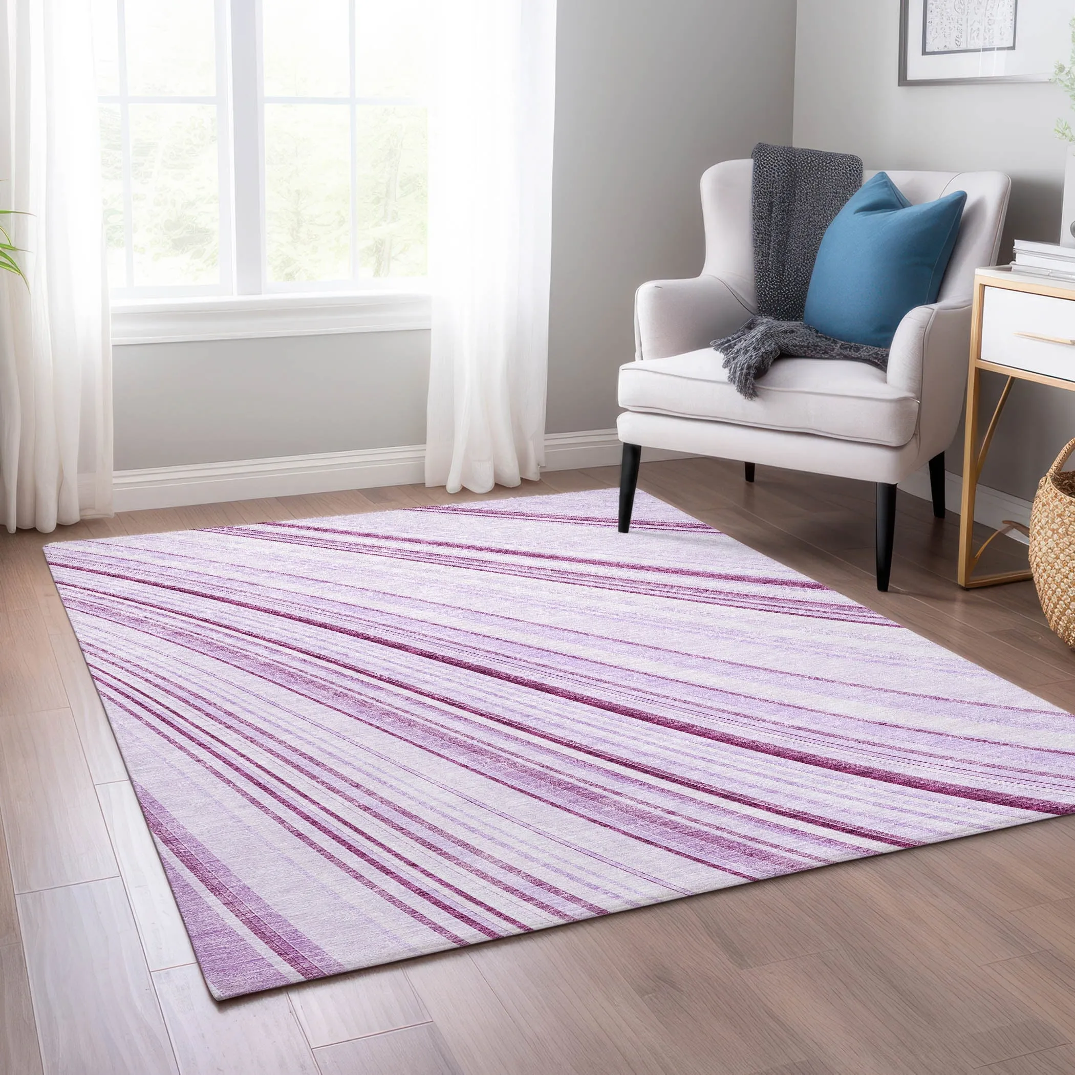 Machine Washable Indoor/ Outdoor Stripe Wave Chantille Rug