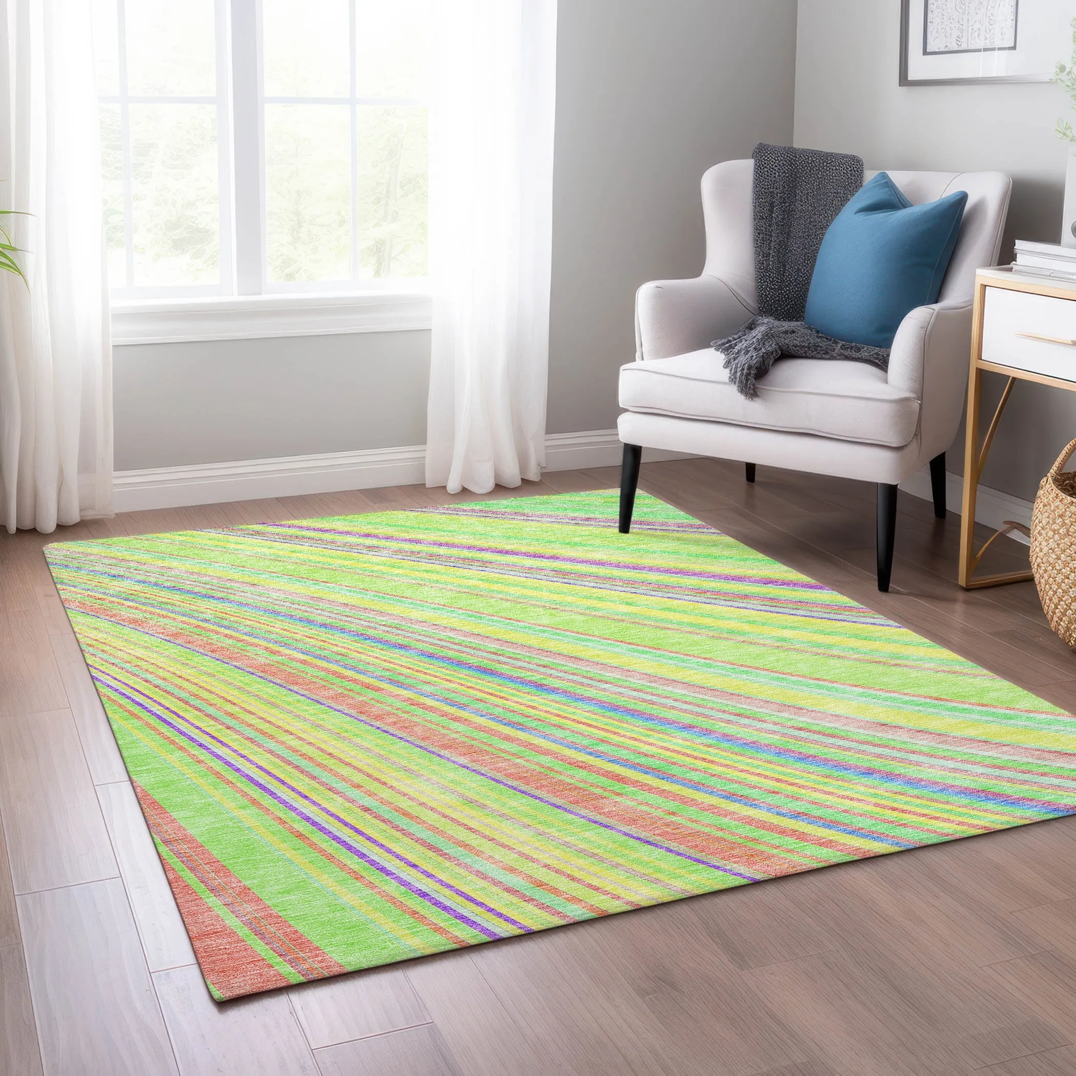 Machine Washable Indoor/ Outdoor Stripe Wave Chantille Rug