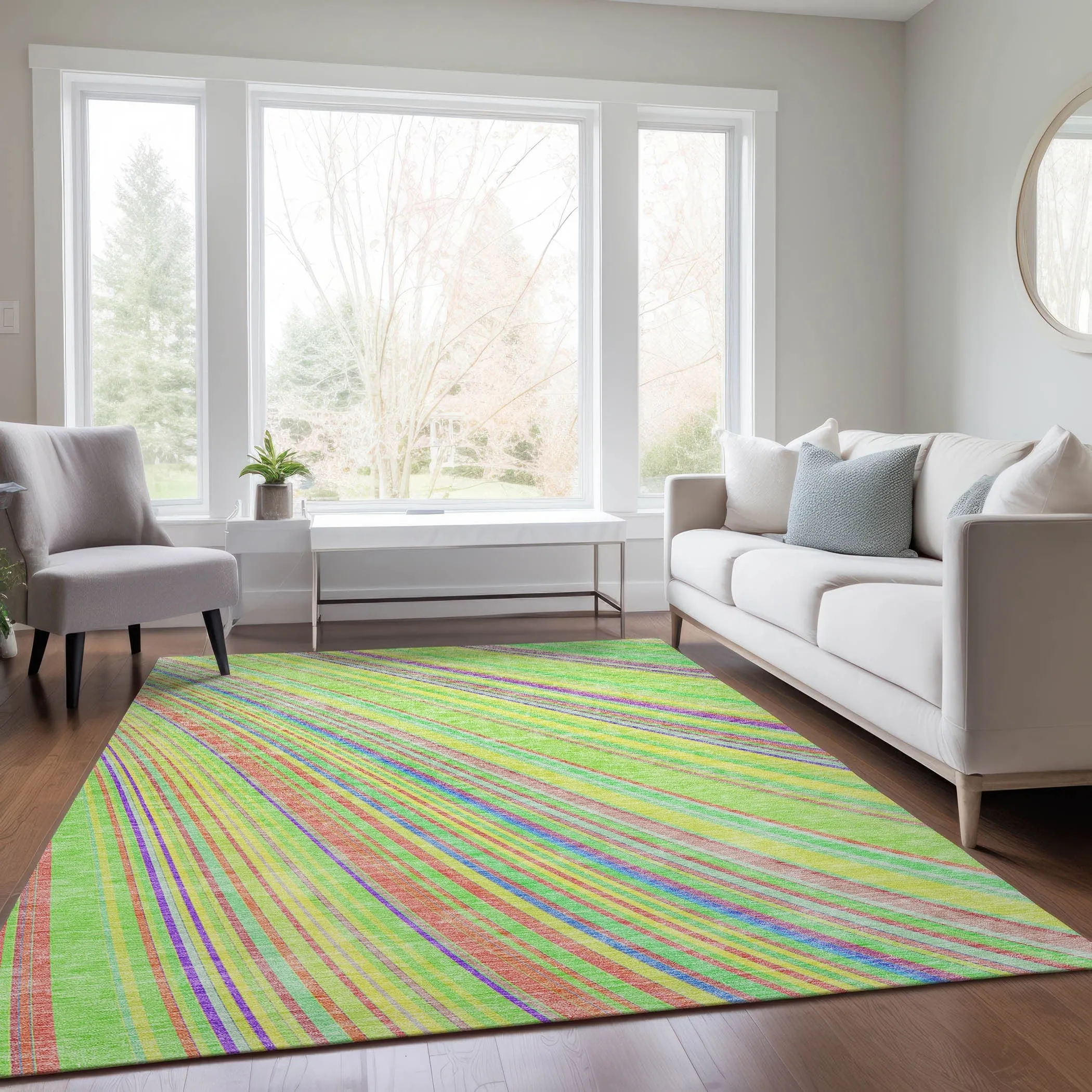 Machine Washable Indoor/ Outdoor Stripe Wave Chantille Rug