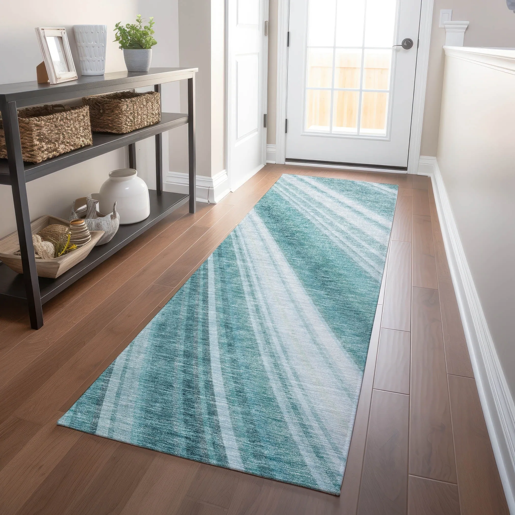 Machine Washable Indoor/ Outdoor Stripe Wave Chantille Rug