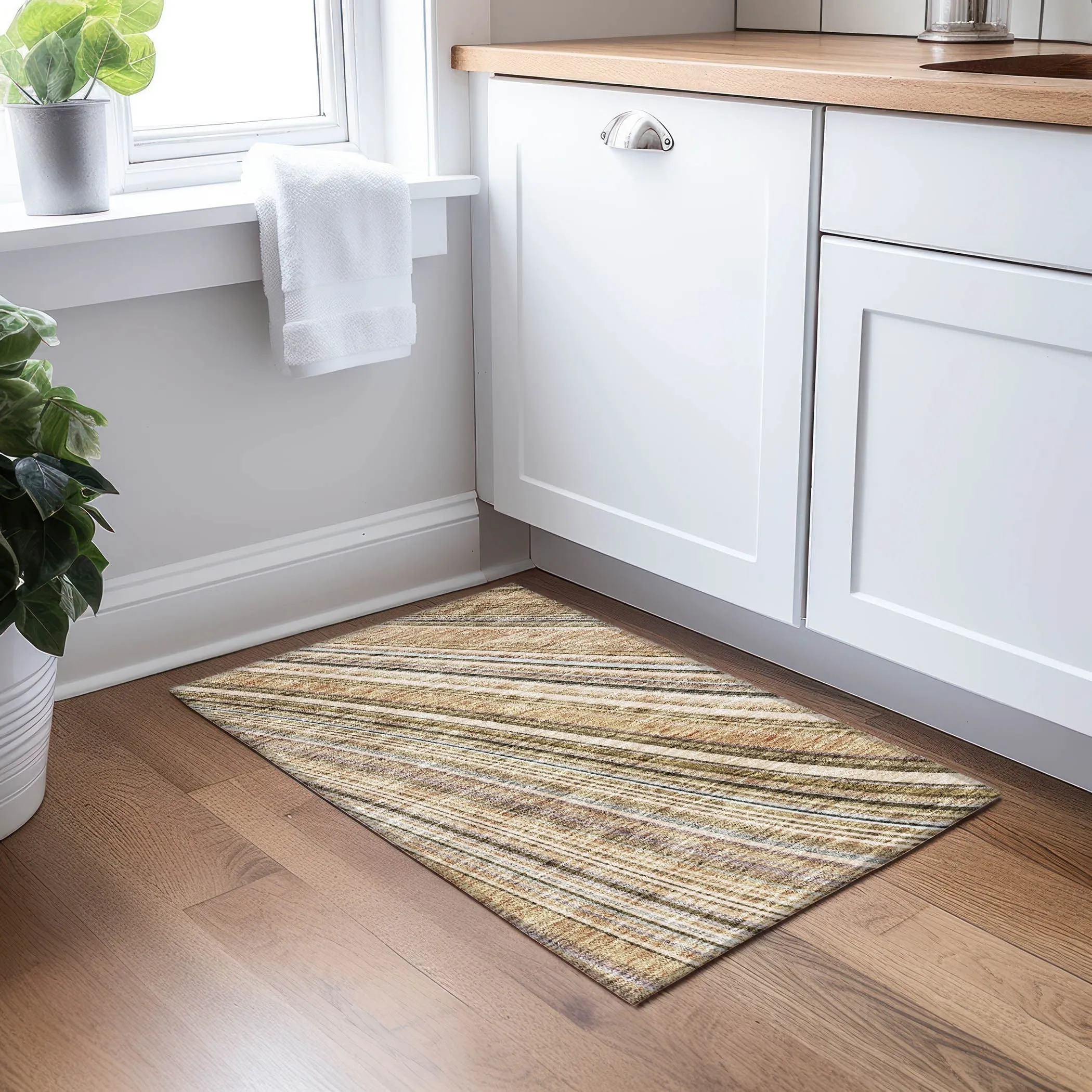 Machine Washable Indoor/ Outdoor Stripe Wave Chantille Rug