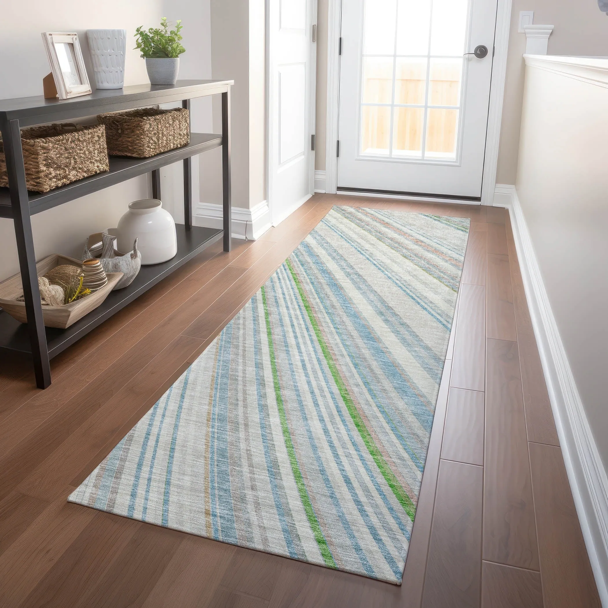 Machine Washable Indoor/ Outdoor Stripe Wave Chantille Rug