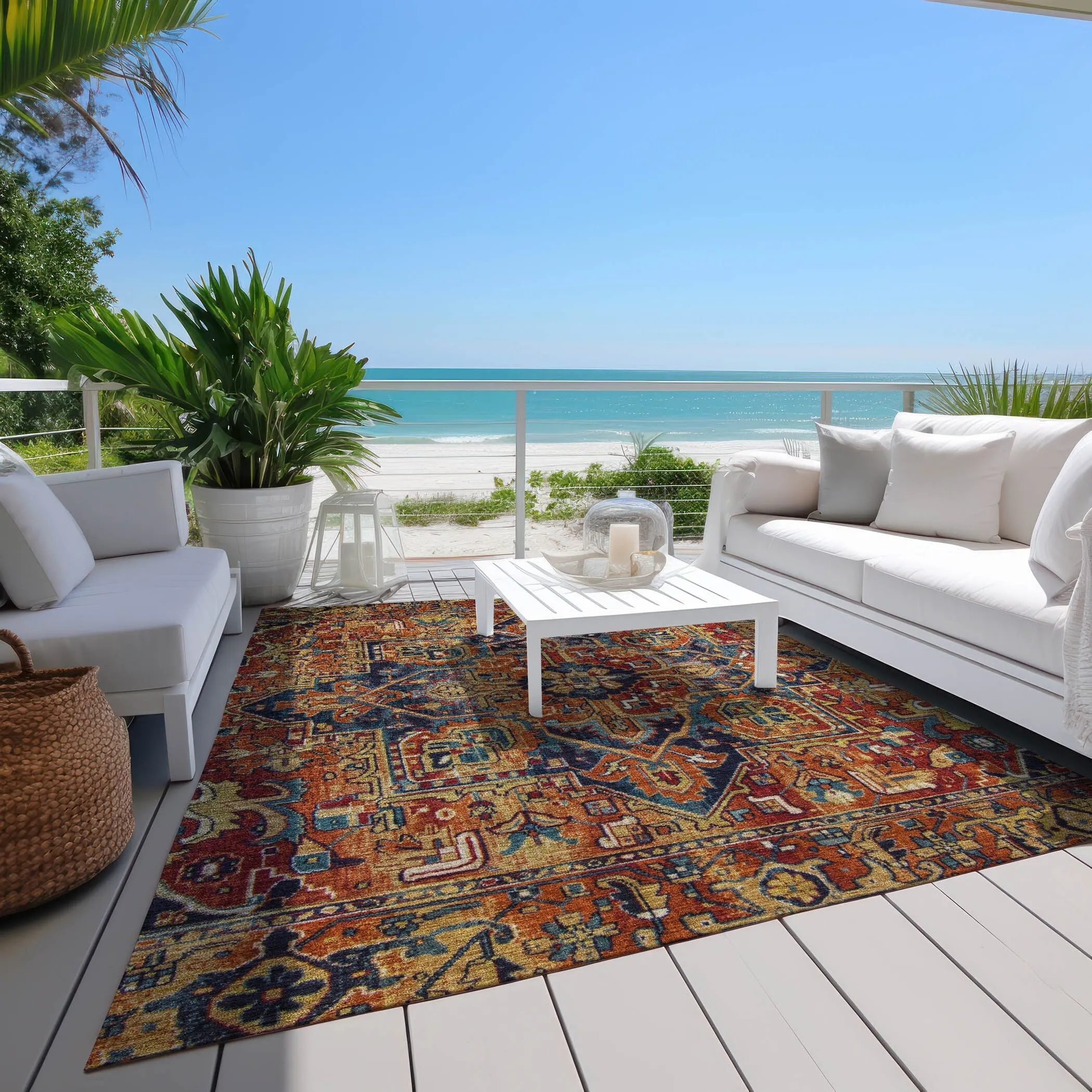 Machine Washable Indoor/ Outdoor Traditional Boho Chantille Rug