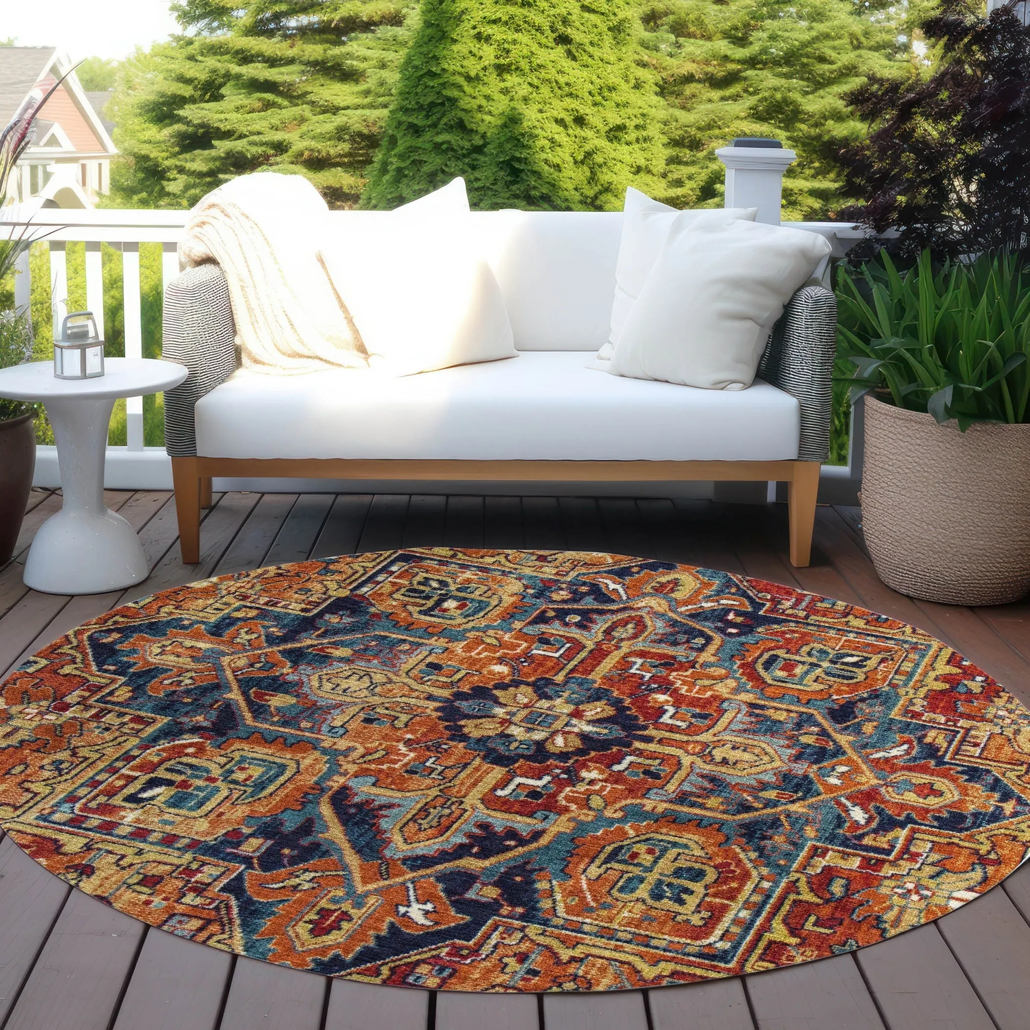 Machine Washable Indoor/ Outdoor Traditional Boho Chantille Rug