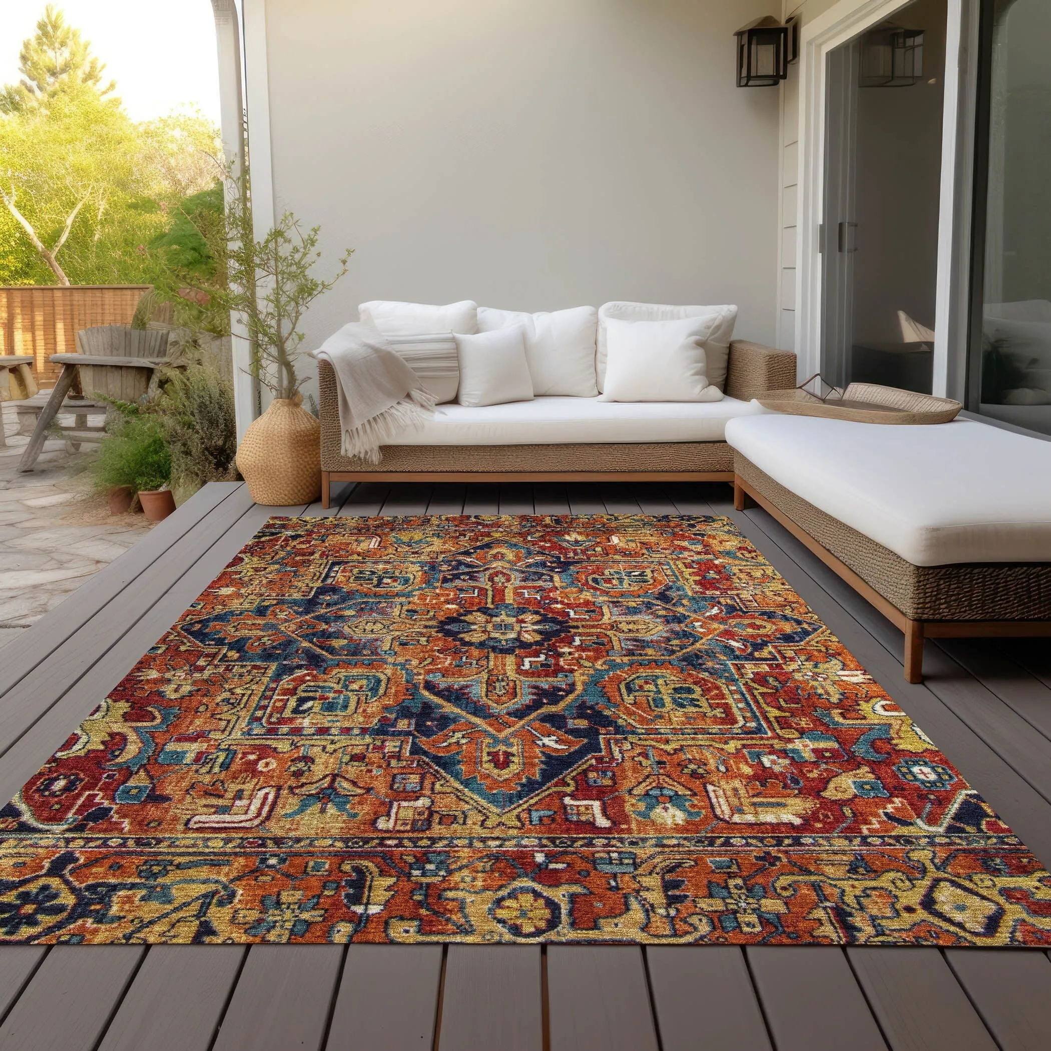 Machine Washable Indoor/ Outdoor Traditional Boho Chantille Rug