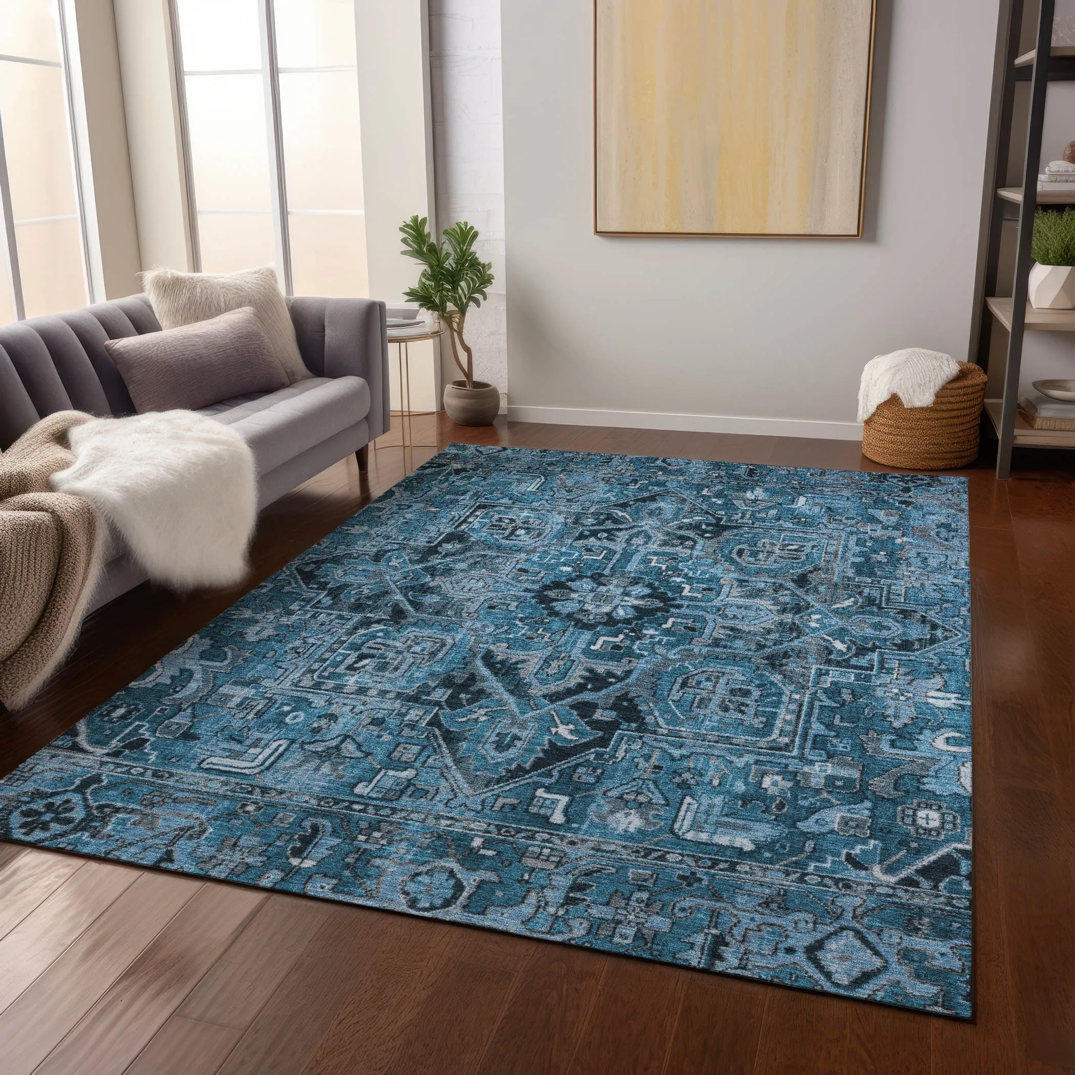 Machine Washable Indoor/ Outdoor Traditional Boho Chantille Rug