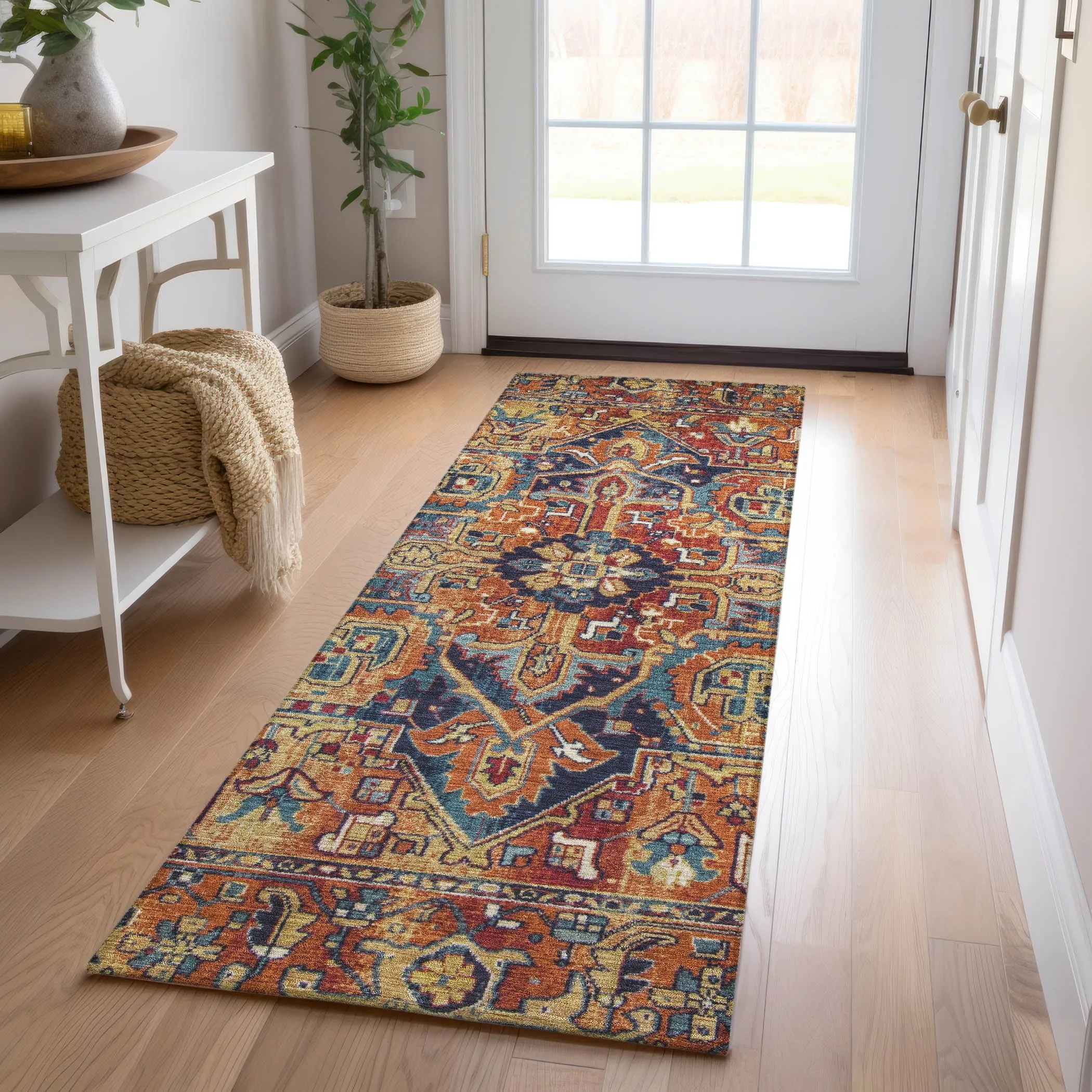 Machine Washable Indoor/ Outdoor Traditional Boho Chantille Rug