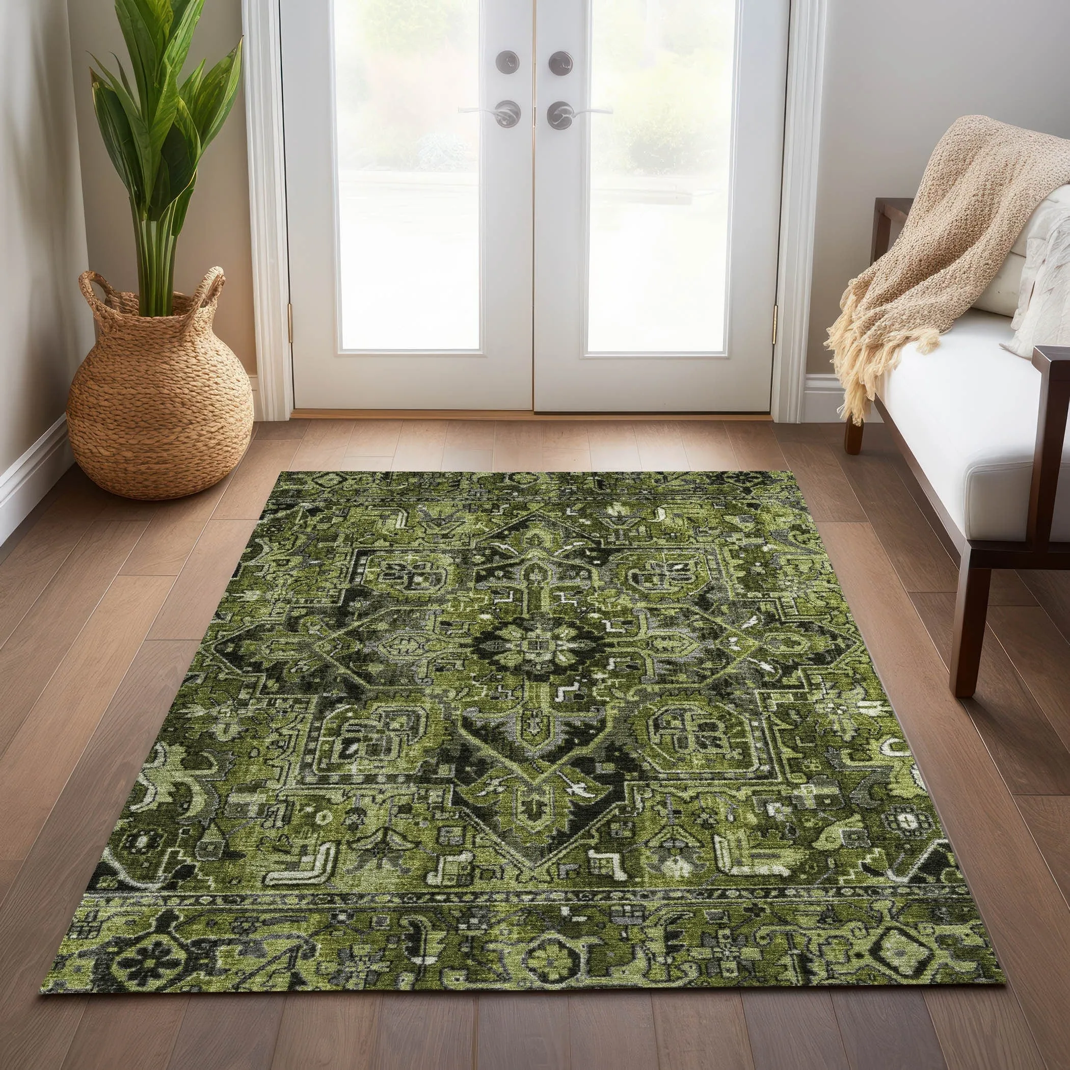 Machine Washable Indoor/ Outdoor Traditional Boho Chantille Rug