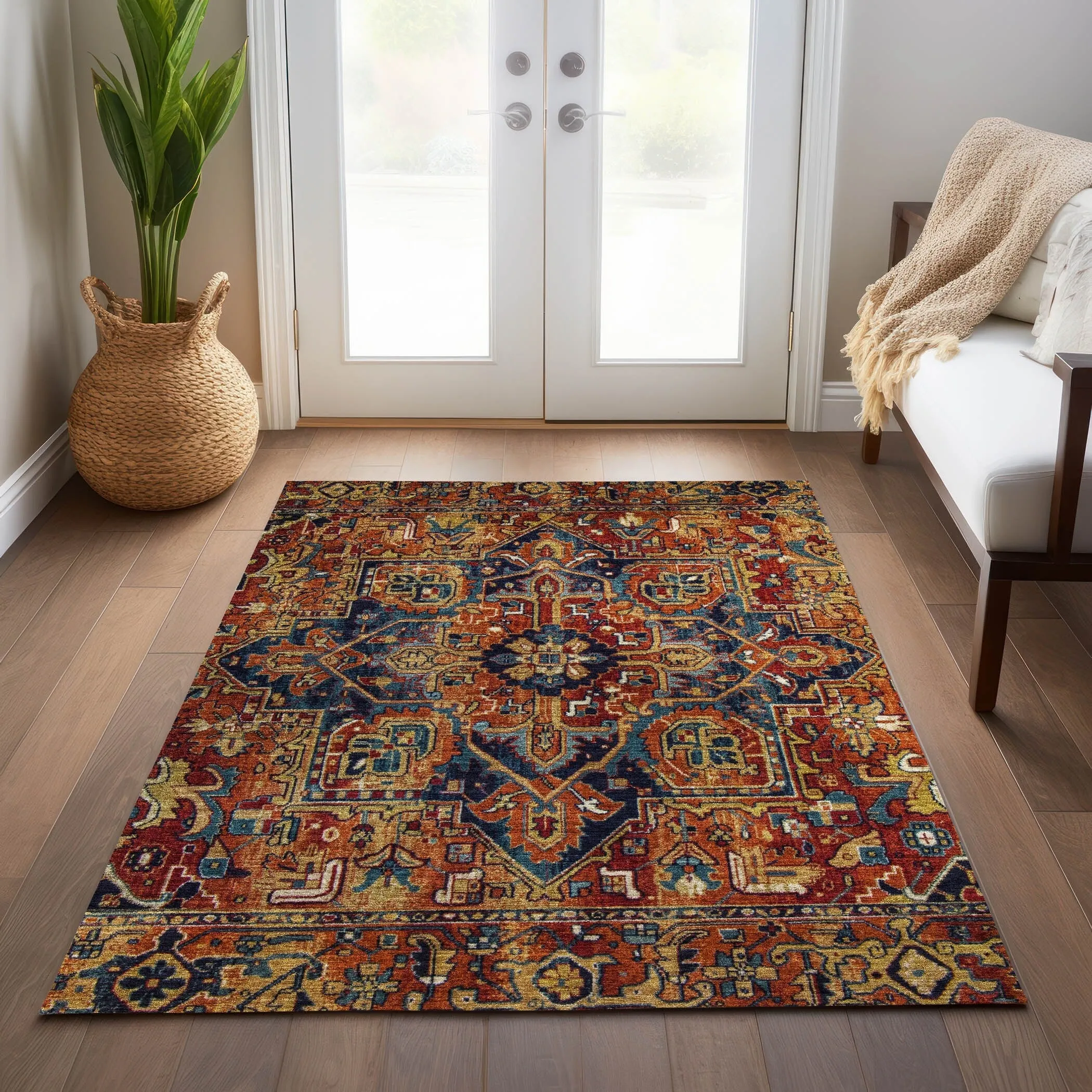 Machine Washable Indoor/ Outdoor Traditional Boho Chantille Rug