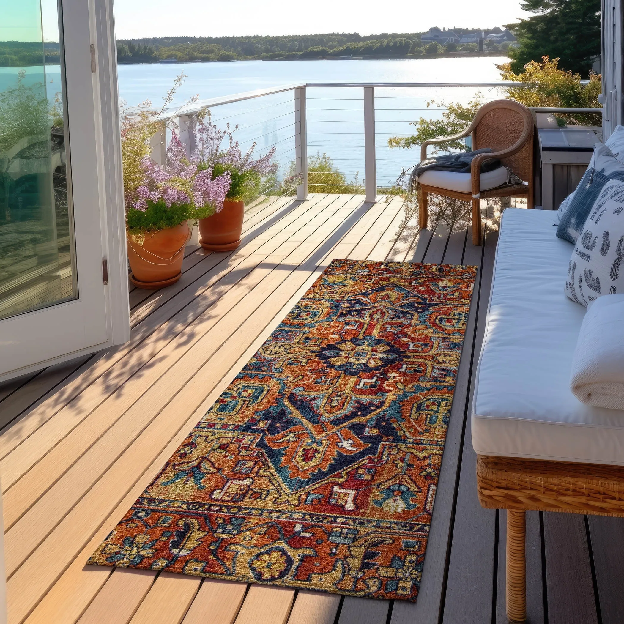 Machine Washable Indoor/ Outdoor Traditional Boho Chantille Rug
