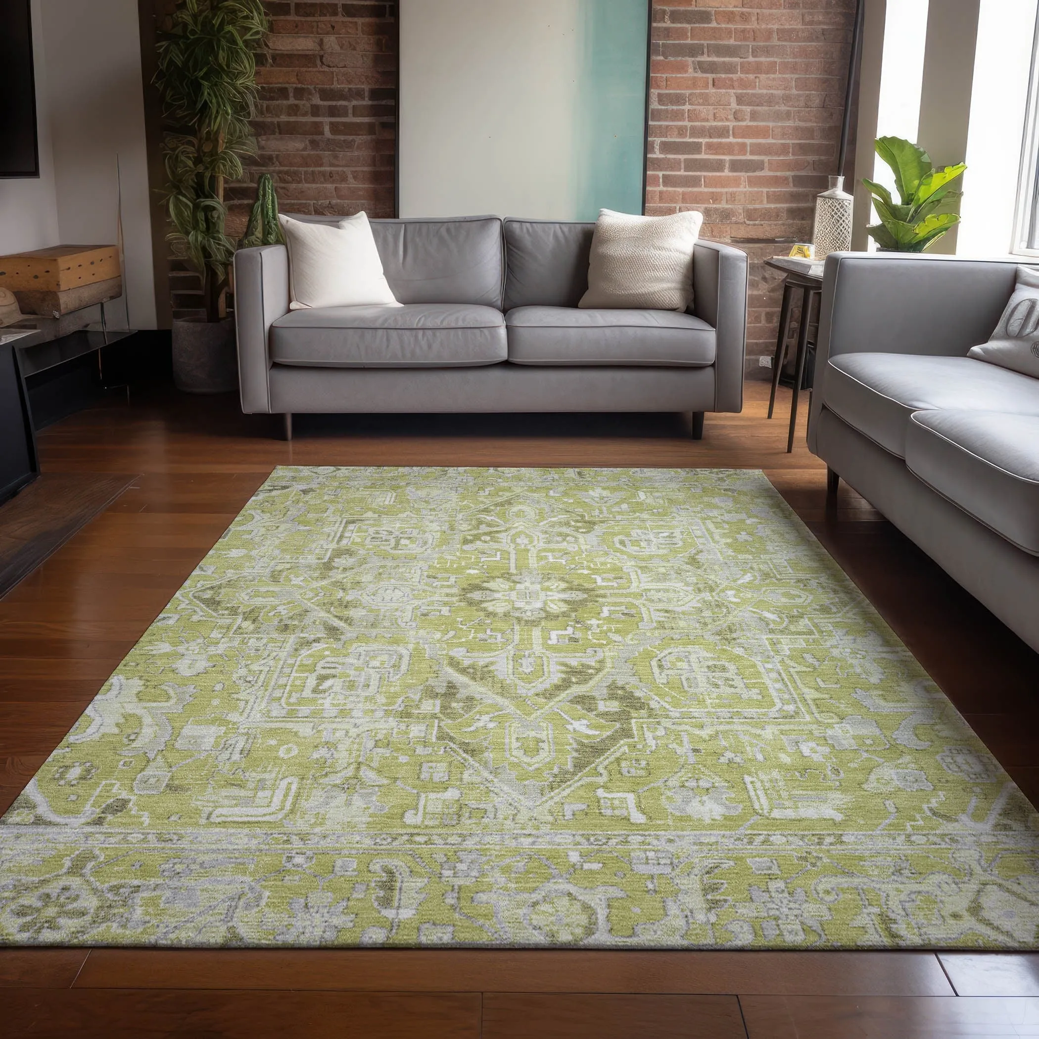 Machine Washable Indoor/ Outdoor Traditional Boho Chantille Rug