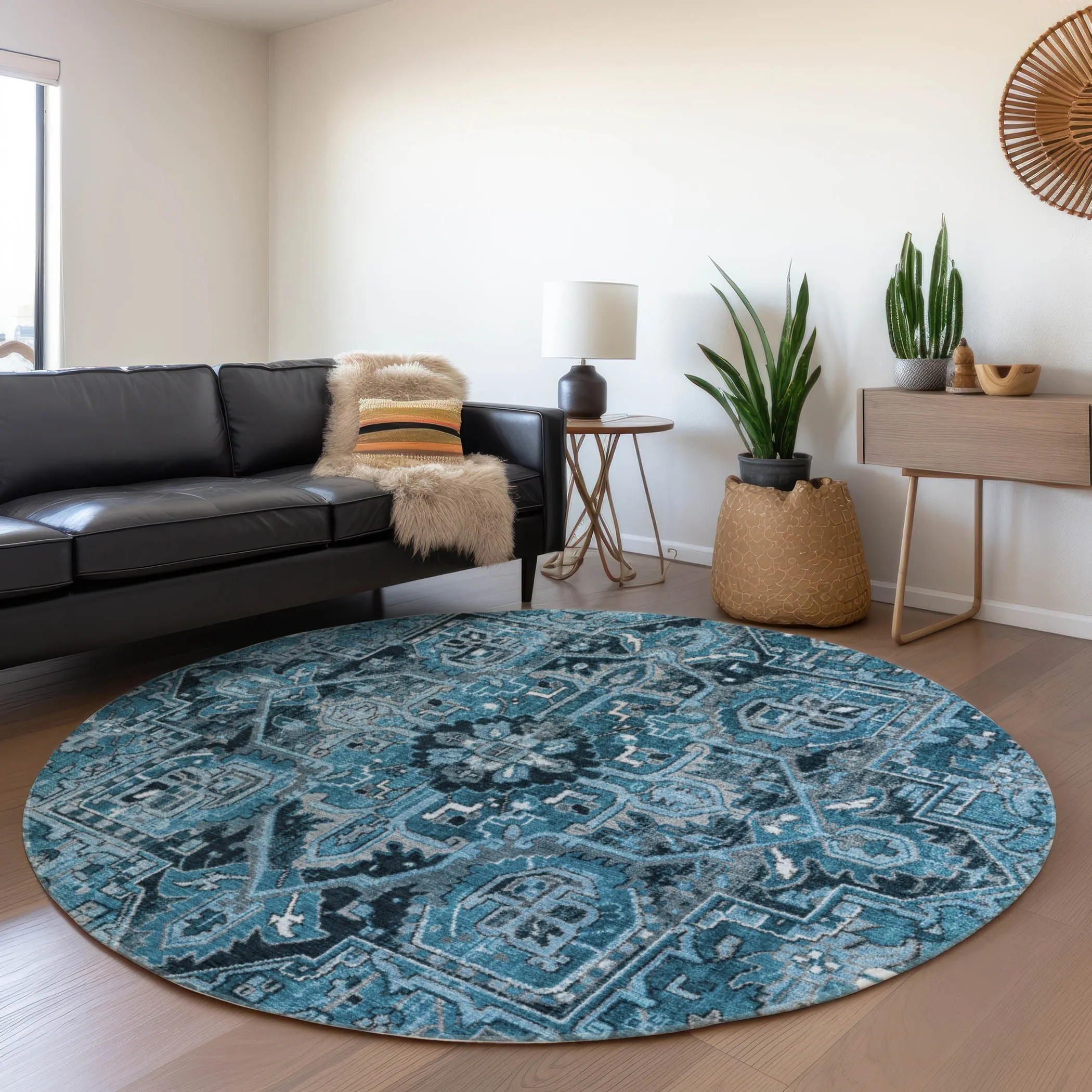 Machine Washable Indoor/ Outdoor Traditional Boho Chantille Rug
