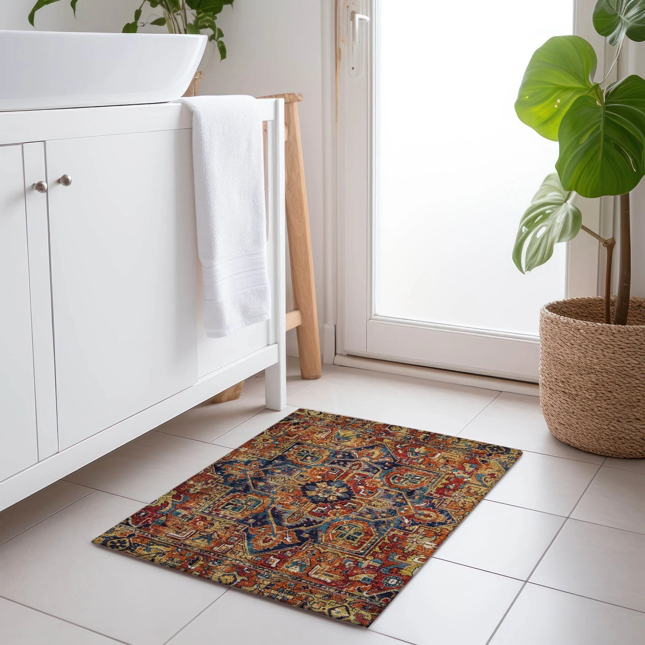 Machine Washable Indoor/ Outdoor Traditional Boho Chantille Rug
