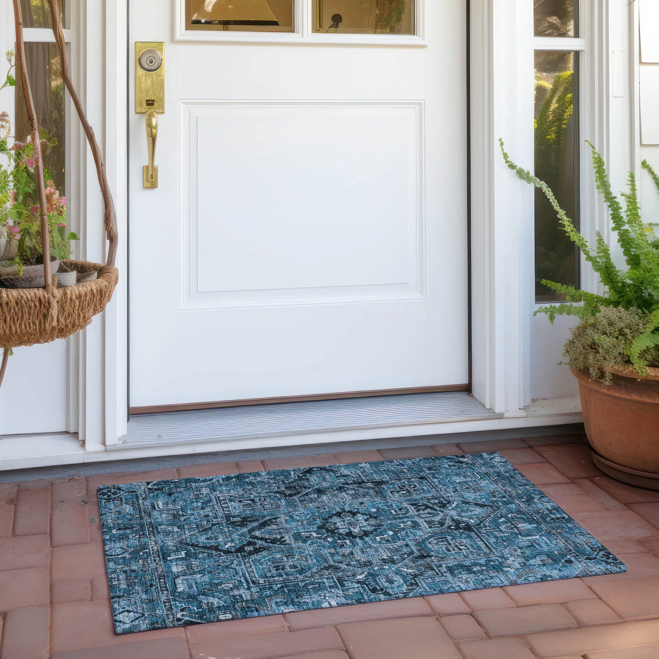 Machine Washable Indoor/ Outdoor Traditional Boho Chantille Rug