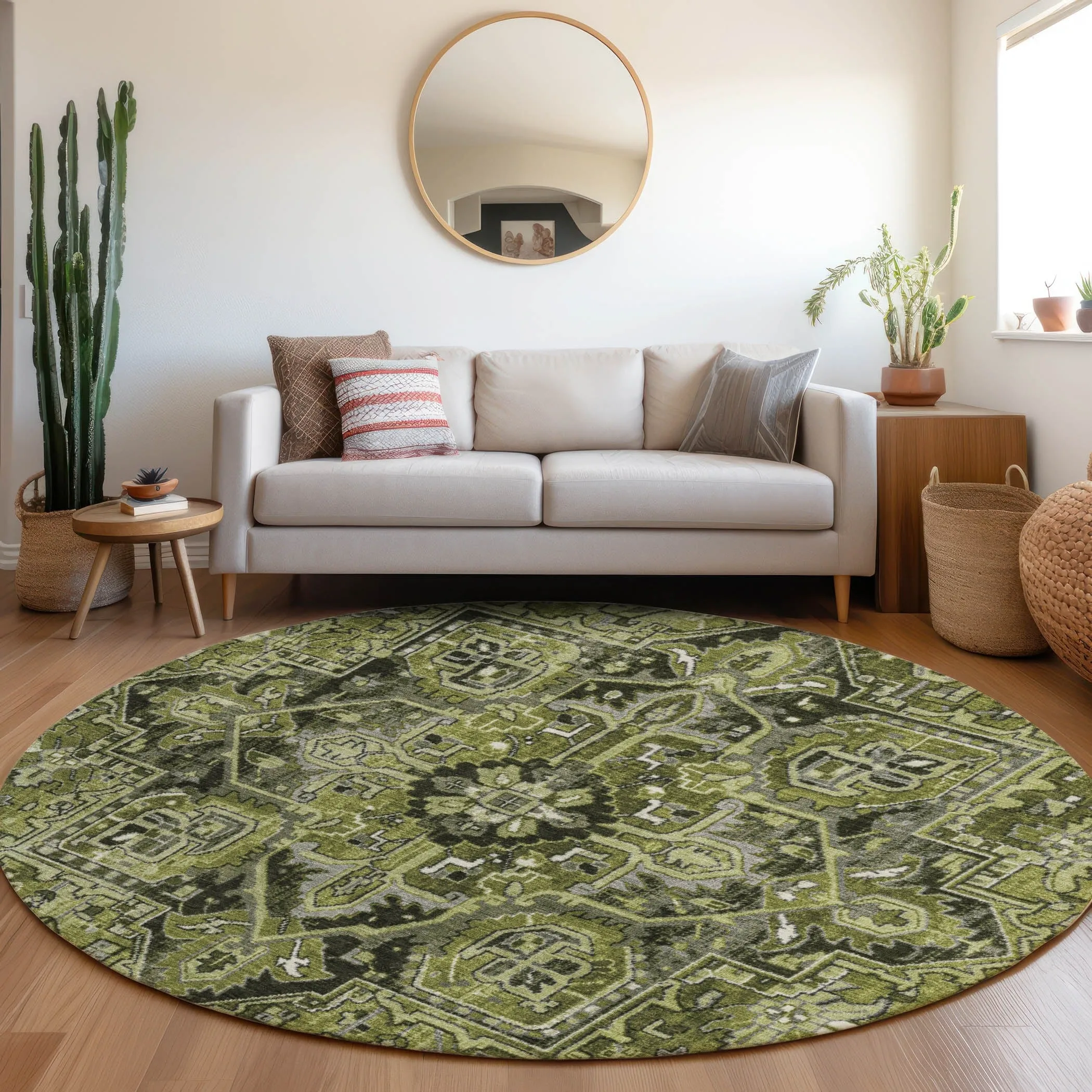 Machine Washable Indoor/ Outdoor Traditional Boho Chantille Rug