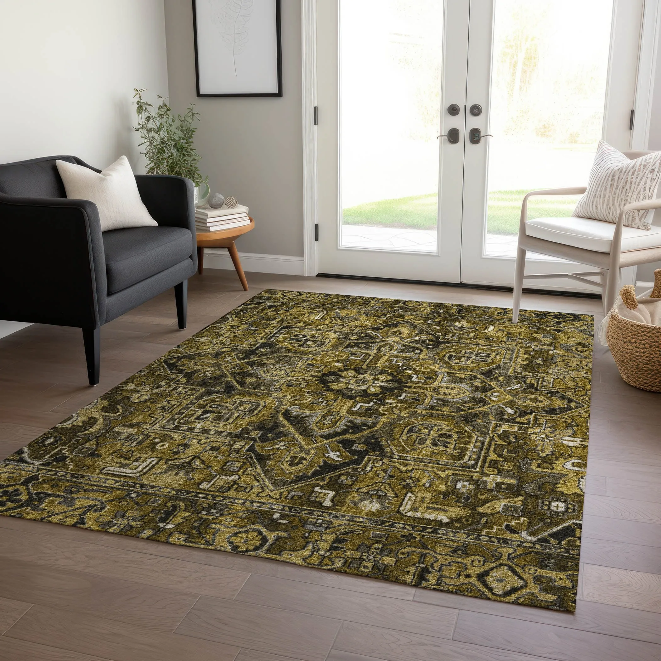 Machine Washable Indoor/ Outdoor Traditional Boho Chantille Rug