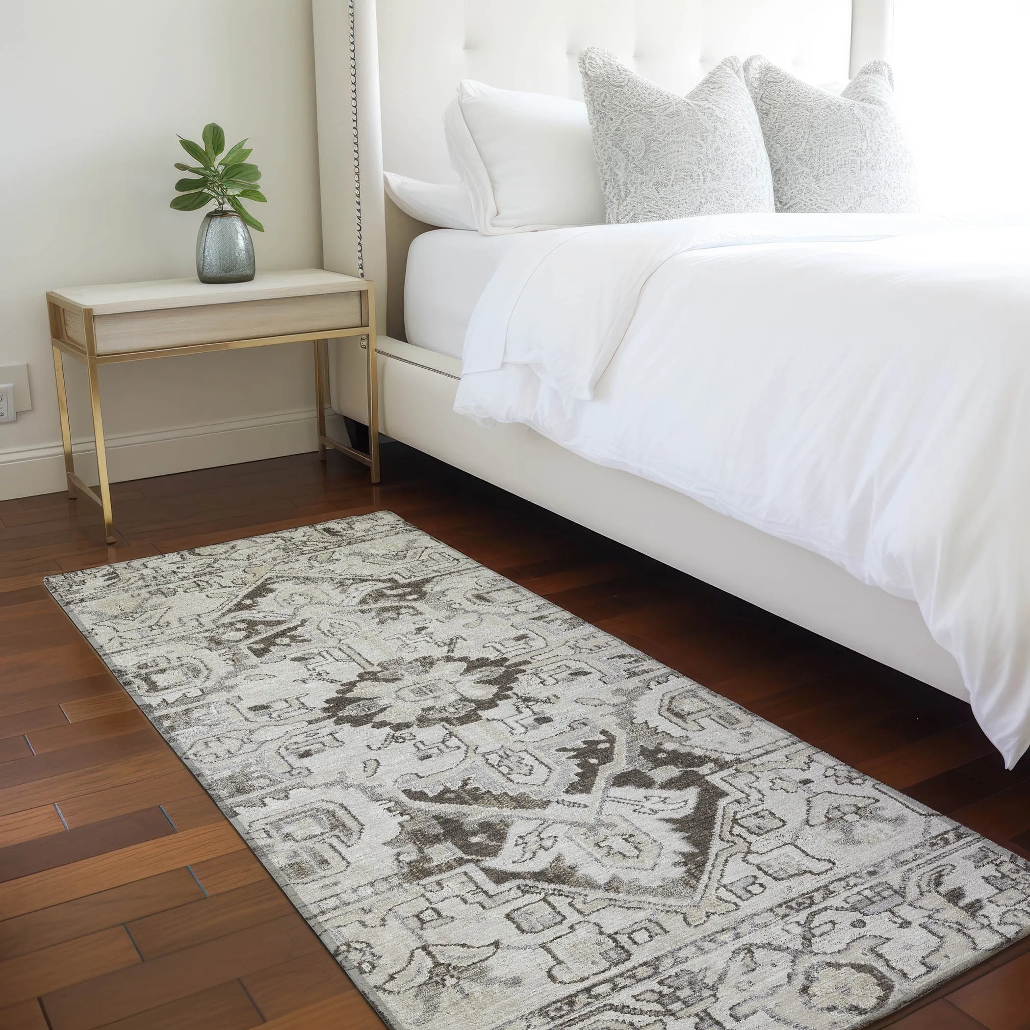 Machine Washable Indoor/ Outdoor Traditional Boho Chantille Rug