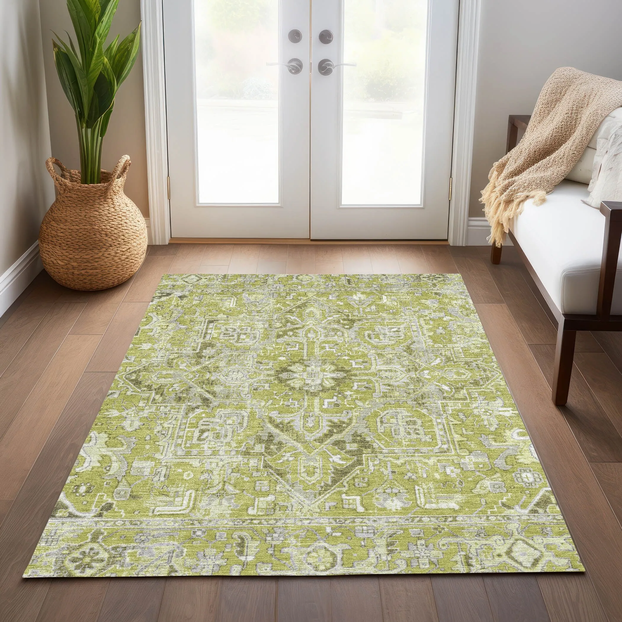 Machine Washable Indoor/ Outdoor Traditional Boho Chantille Rug