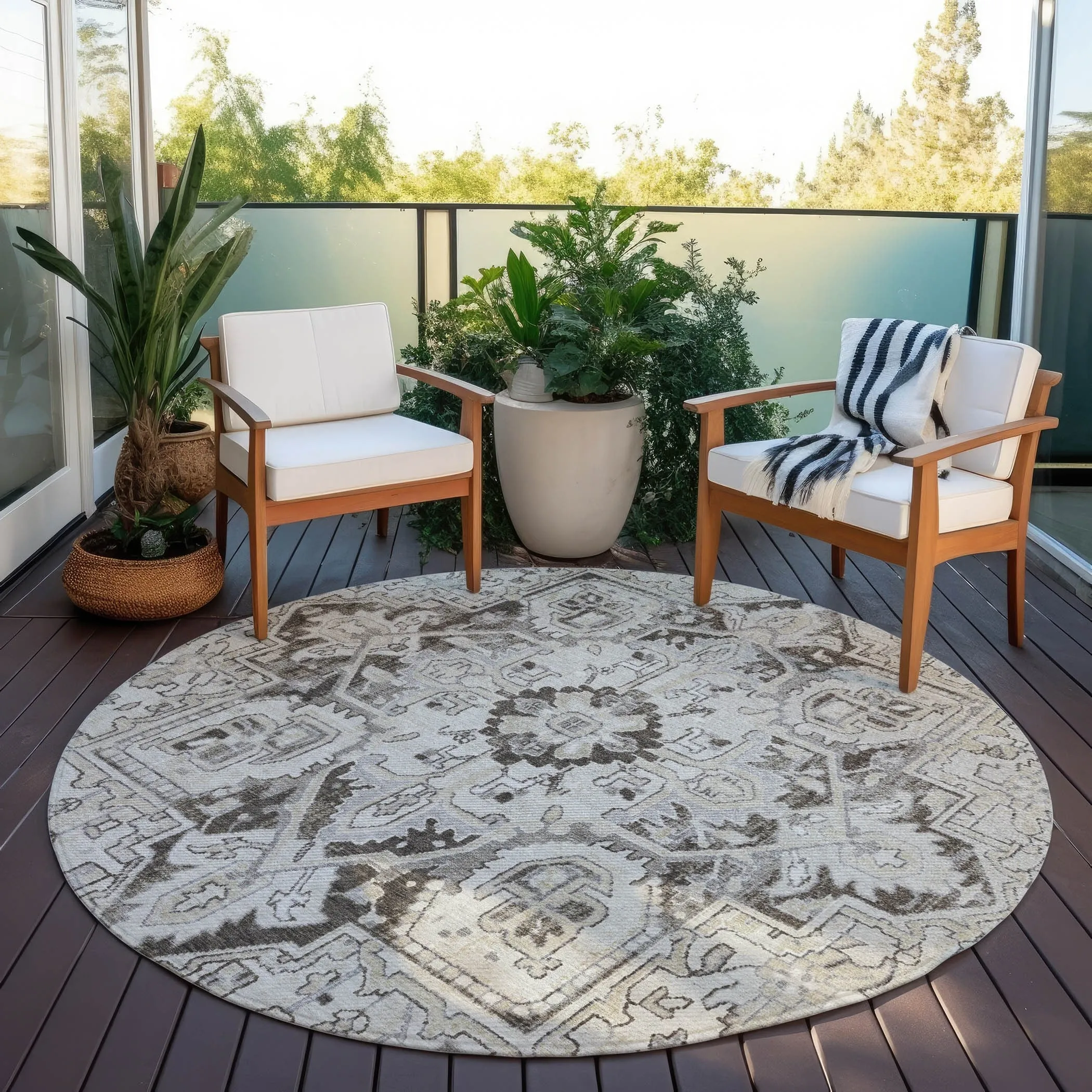 Machine Washable Indoor/ Outdoor Traditional Boho Chantille Rug
