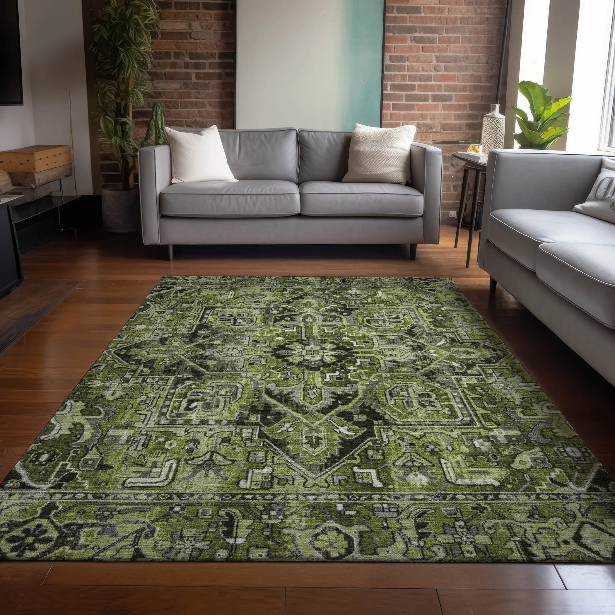 Machine Washable Indoor/ Outdoor Traditional Boho Chantille Rug