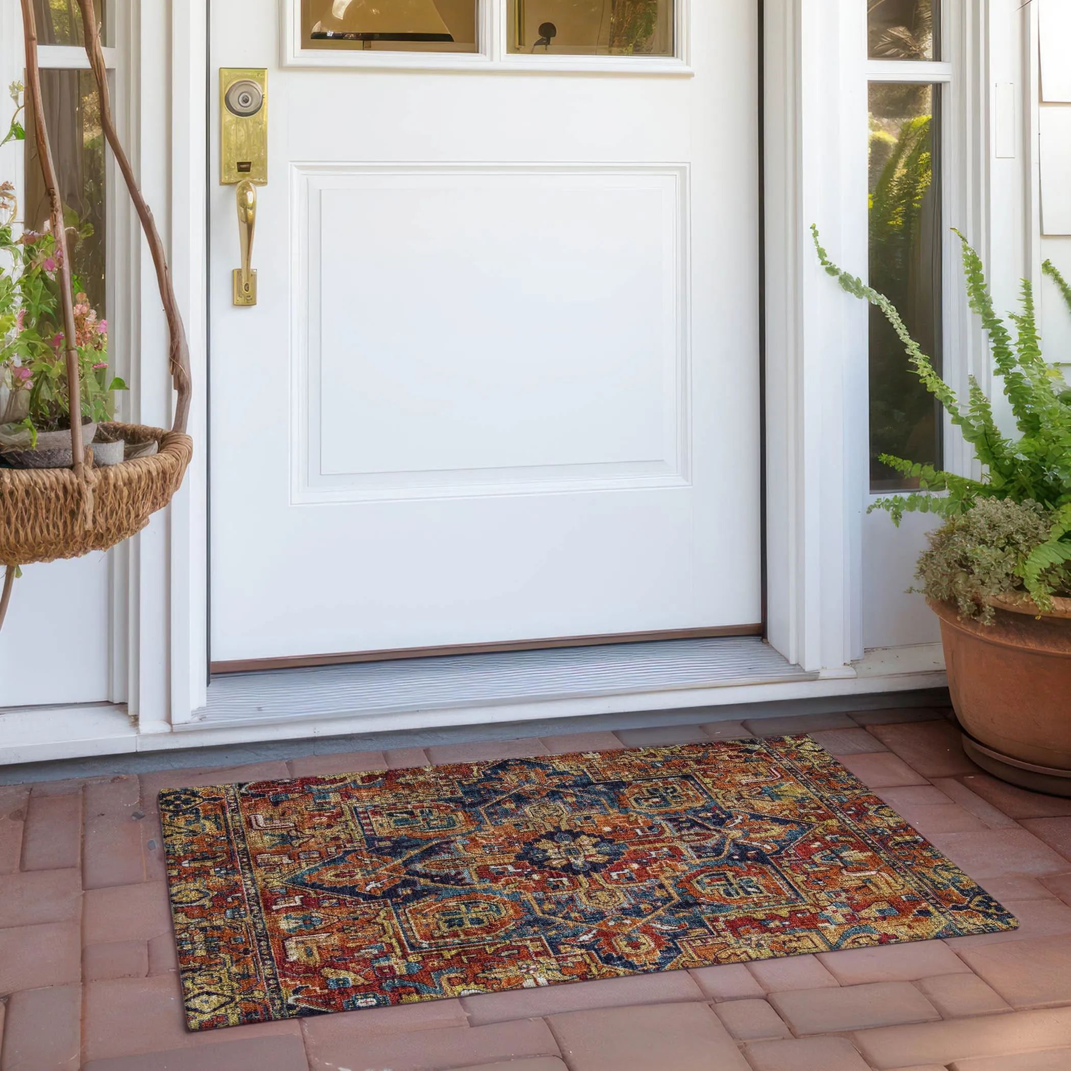 Machine Washable Indoor/ Outdoor Traditional Boho Chantille Rug