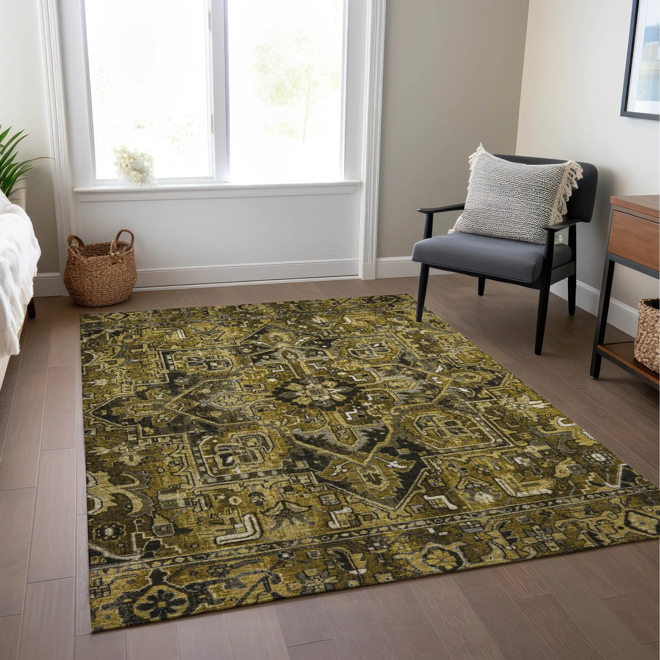 Machine Washable Indoor/ Outdoor Traditional Boho Chantille Rug