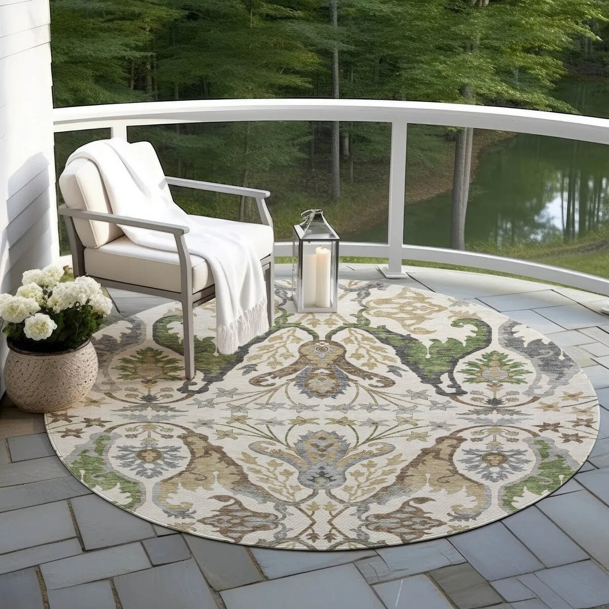 Machine Washable Indoor/ Outdoor Traditional Craftsman Chantille Rug