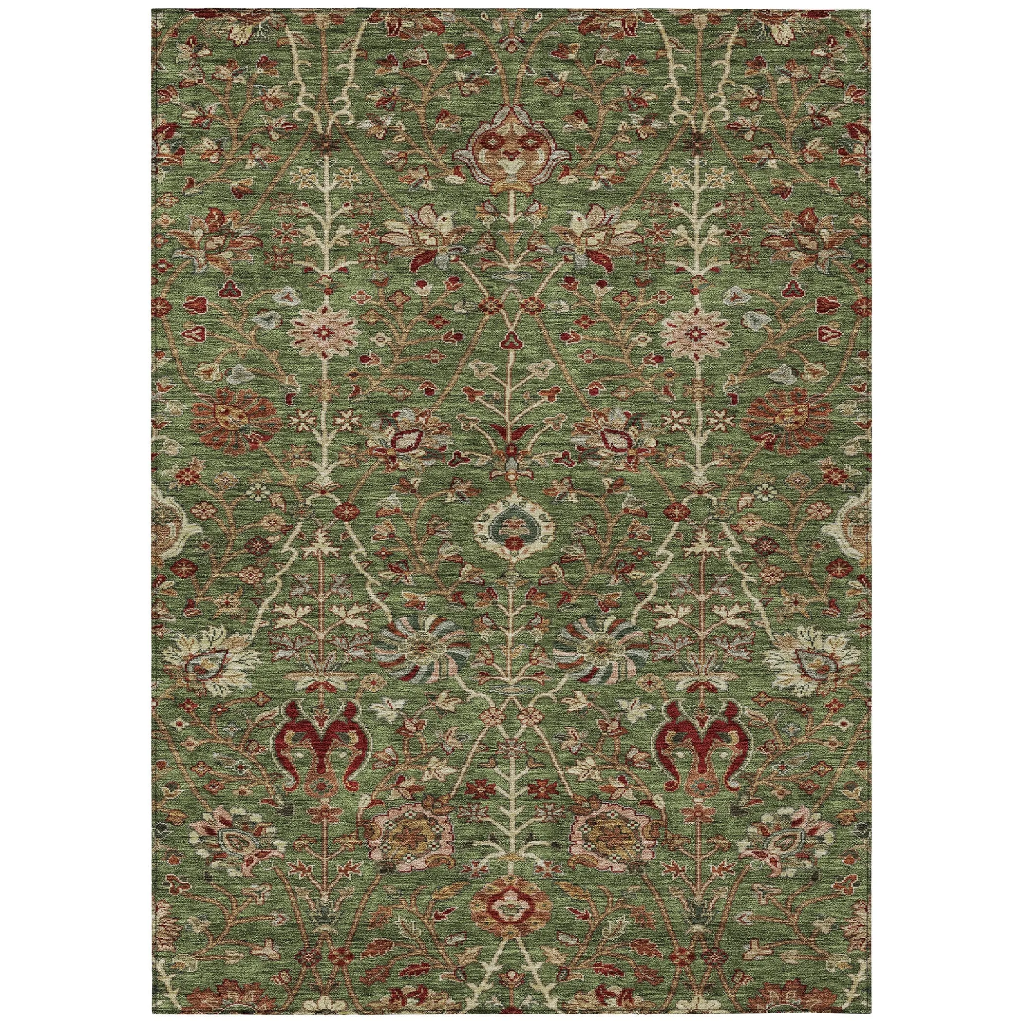 Machine Washable Indoor/ Outdoor Traditional Kashan Chantille Rug