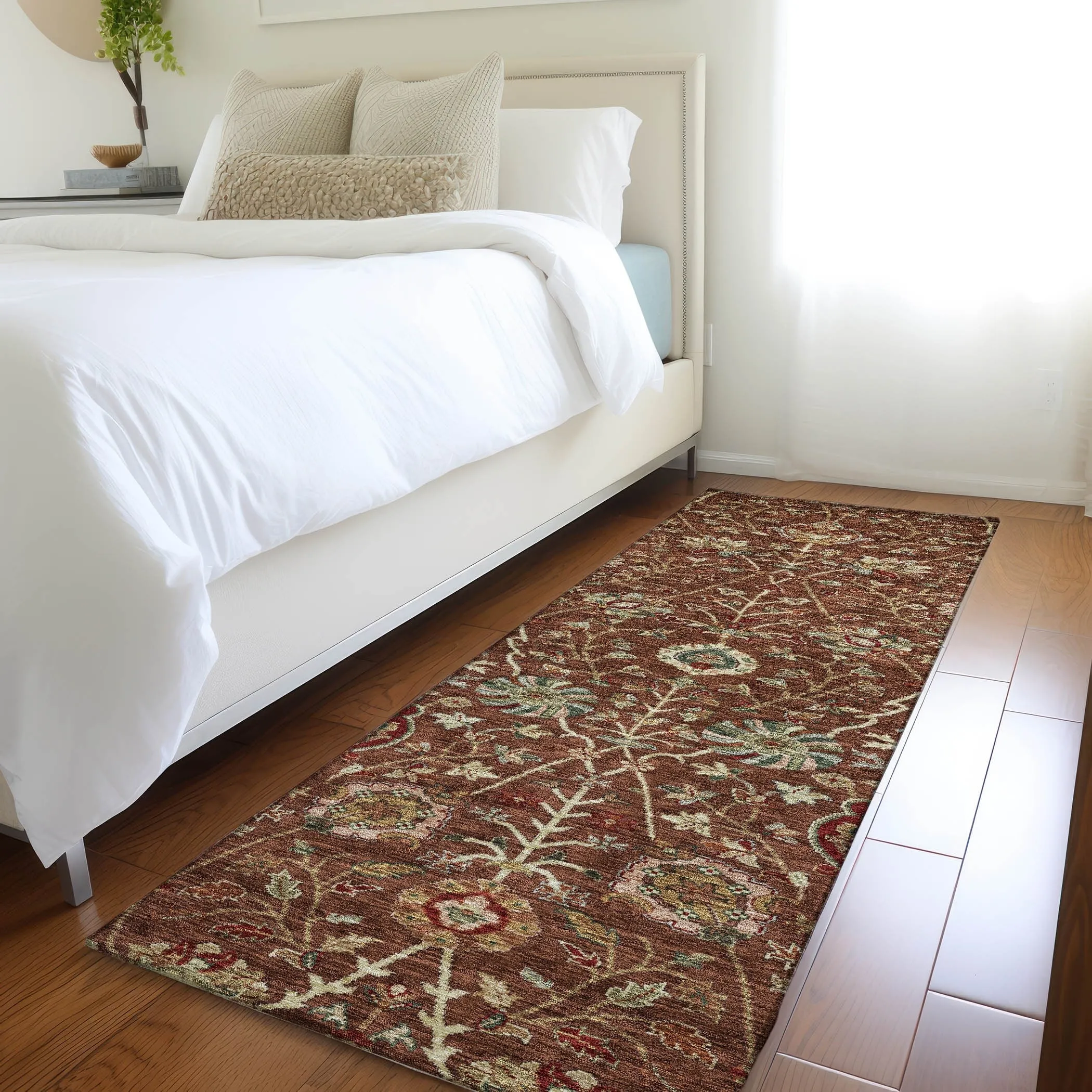 Machine Washable Indoor/ Outdoor Traditional Kashan Chantille Rug