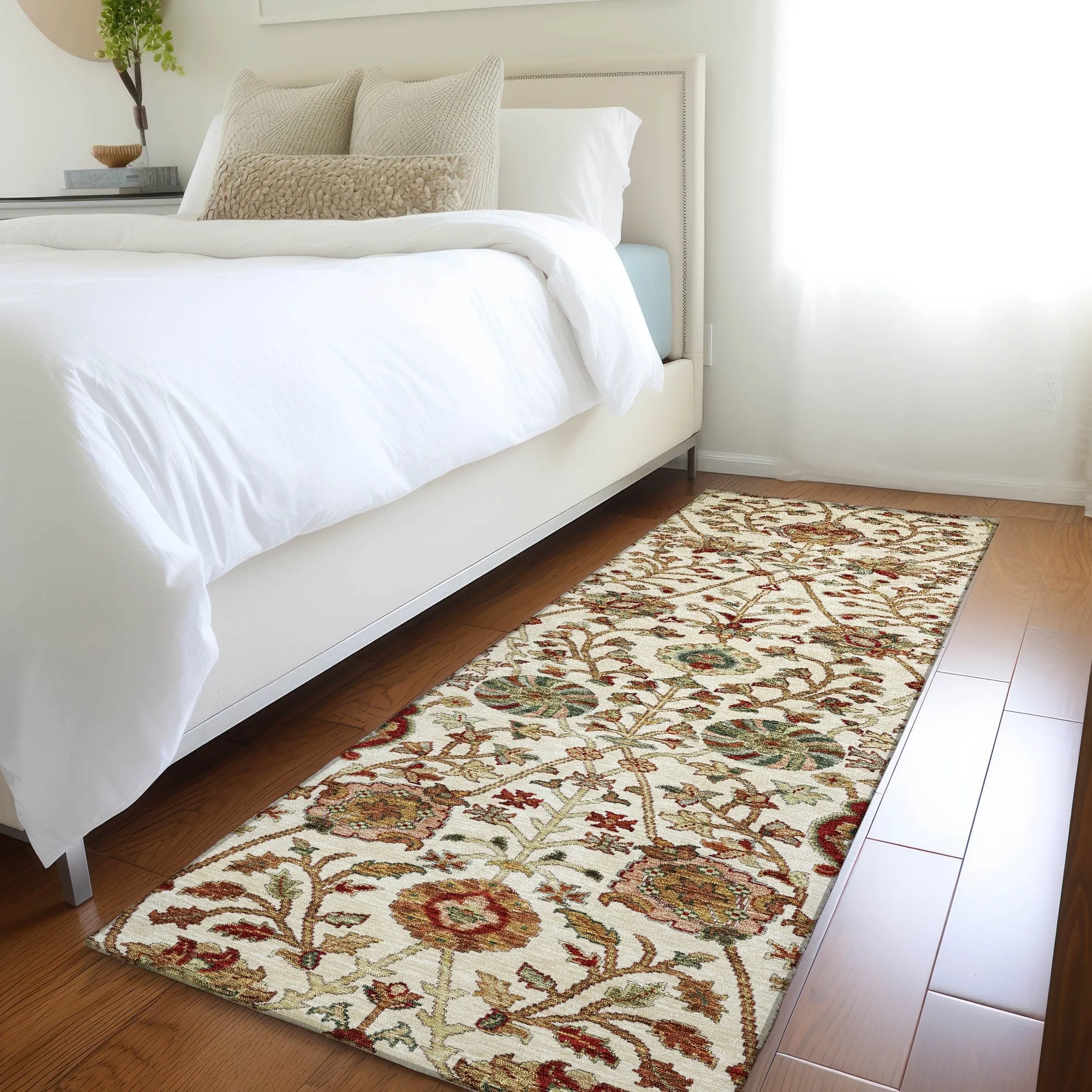 Machine Washable Indoor/ Outdoor Traditional Kashan Chantille Rug