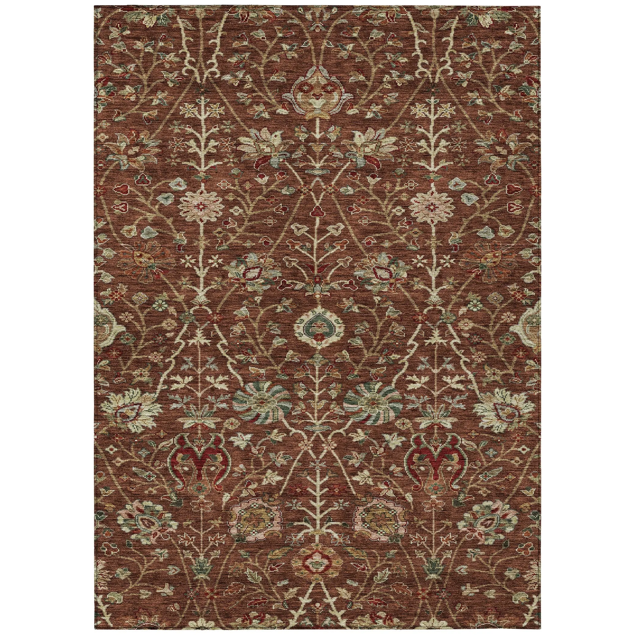 Machine Washable Indoor/ Outdoor Traditional Kashan Chantille Rug