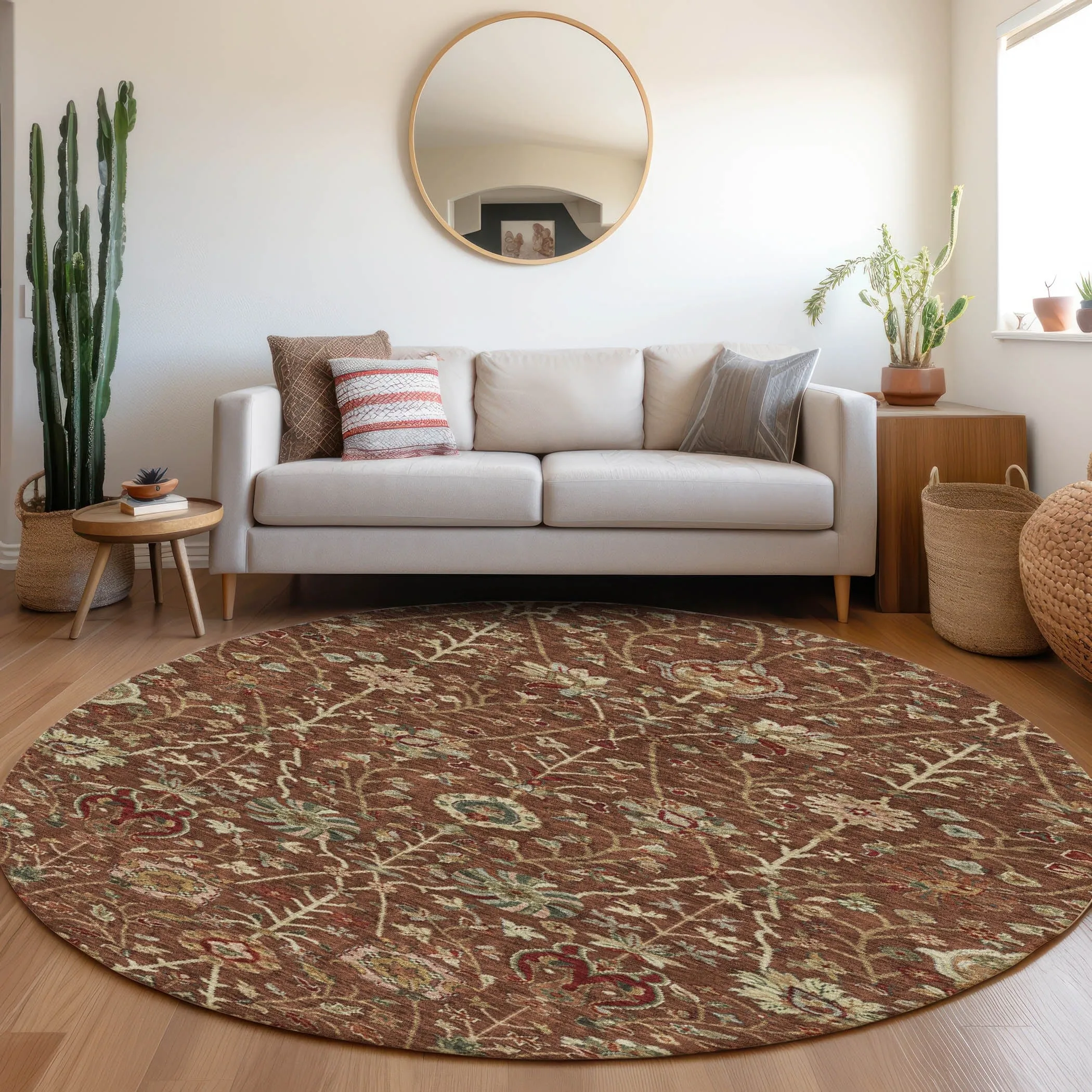 Machine Washable Indoor/ Outdoor Traditional Kashan Chantille Rug