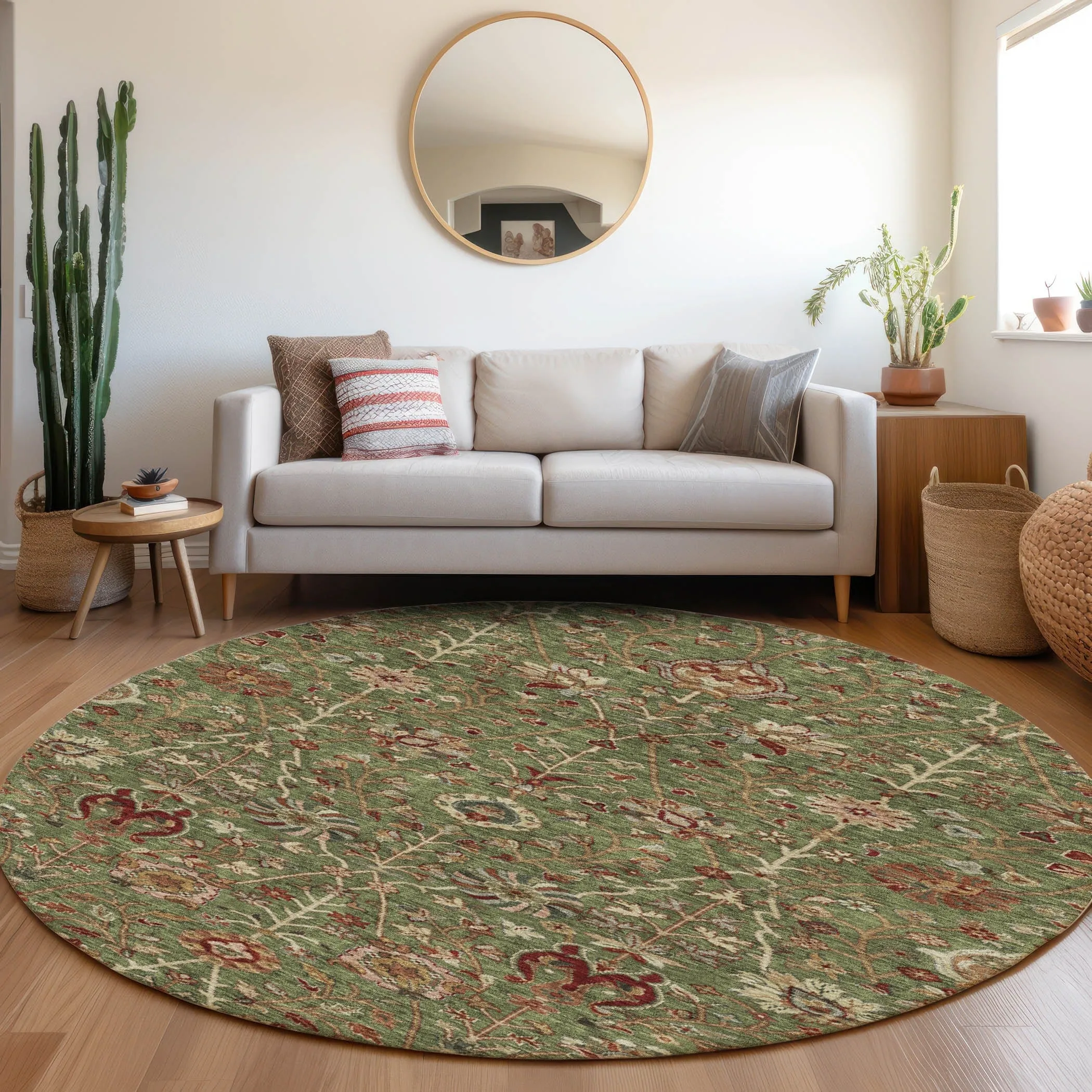 Machine Washable Indoor/ Outdoor Traditional Kashan Chantille Rug