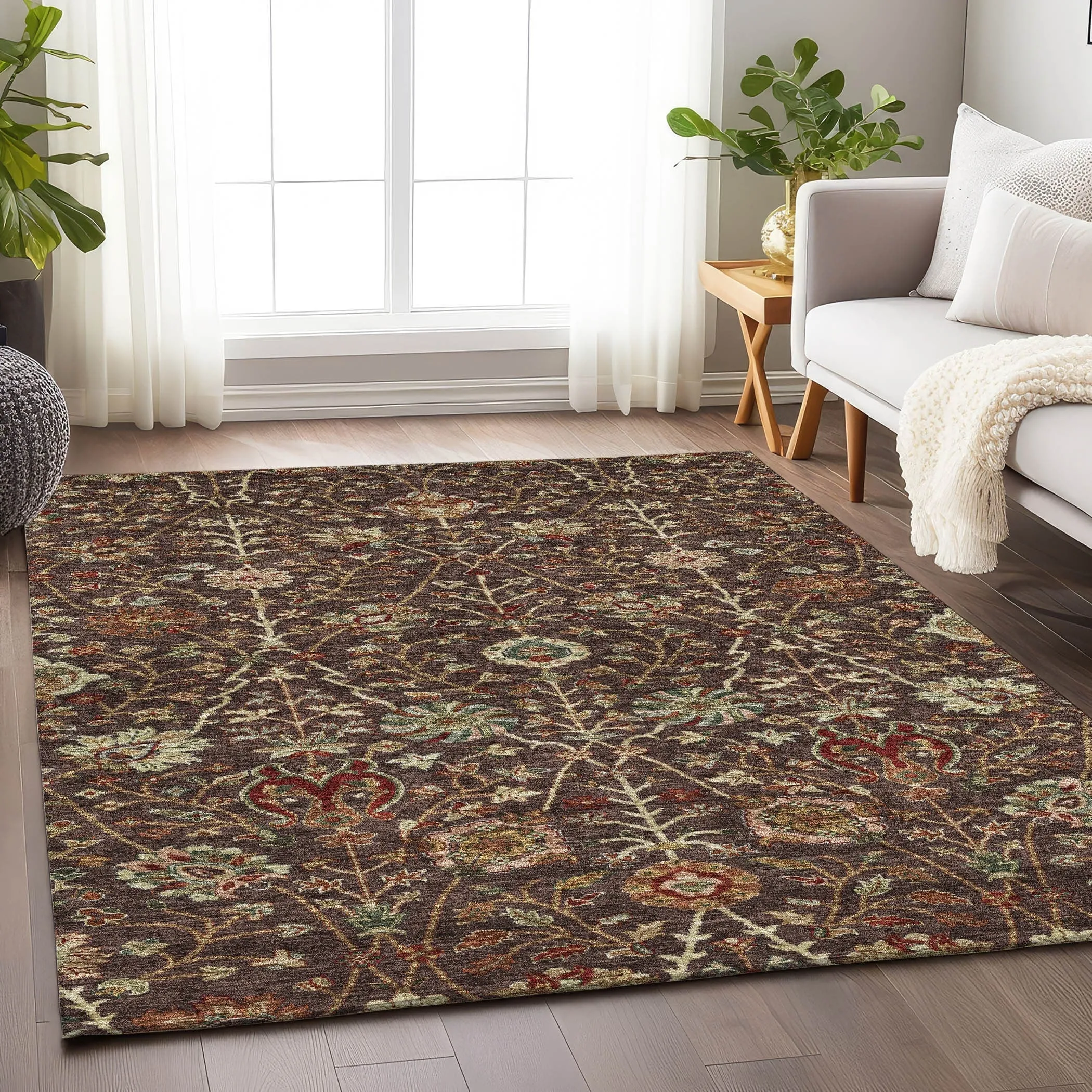 Machine Washable Indoor/ Outdoor Traditional Kashan Chantille Rug