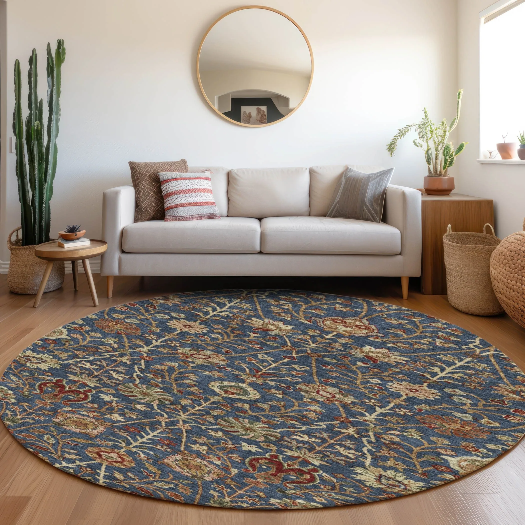 Machine Washable Indoor/ Outdoor Traditional Kashan Chantille Rug