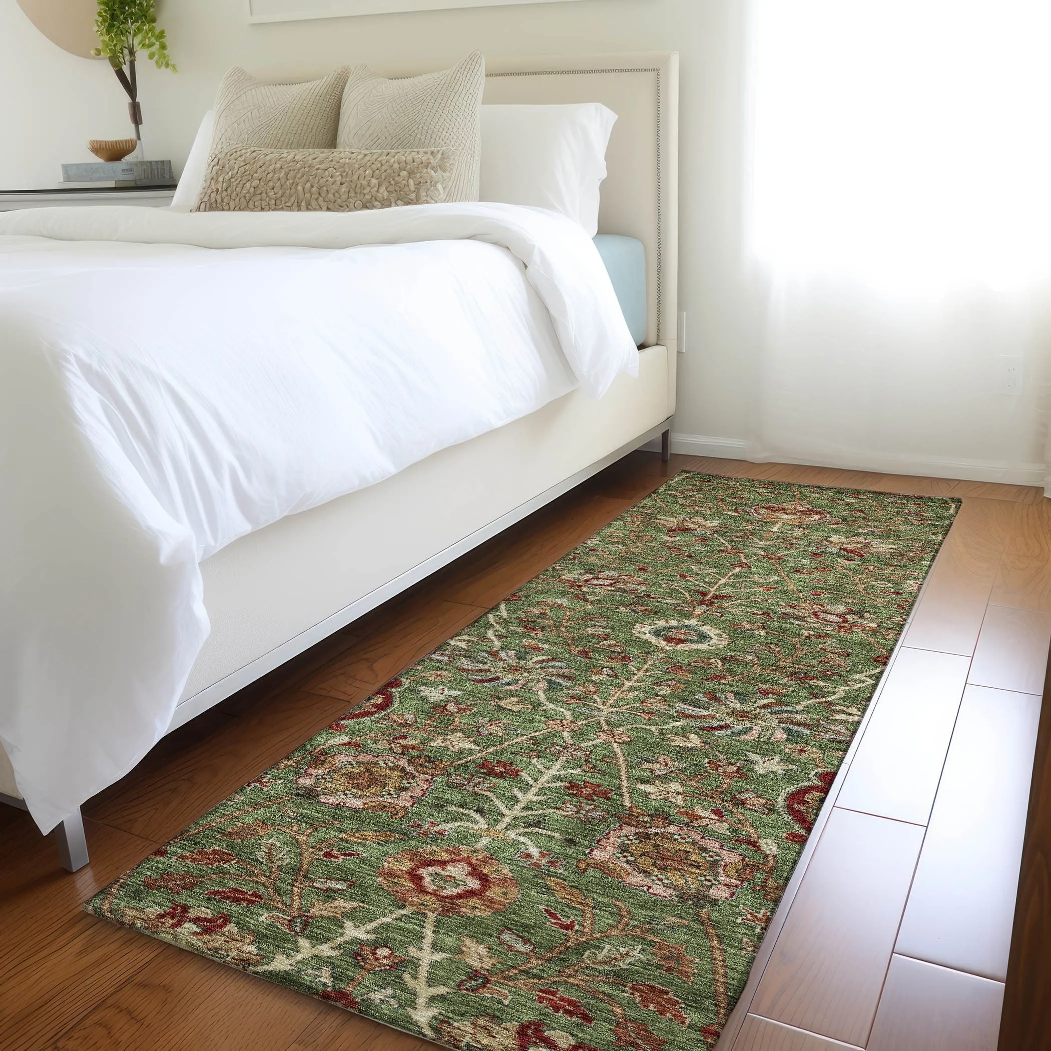 Machine Washable Indoor/ Outdoor Traditional Kashan Chantille Rug