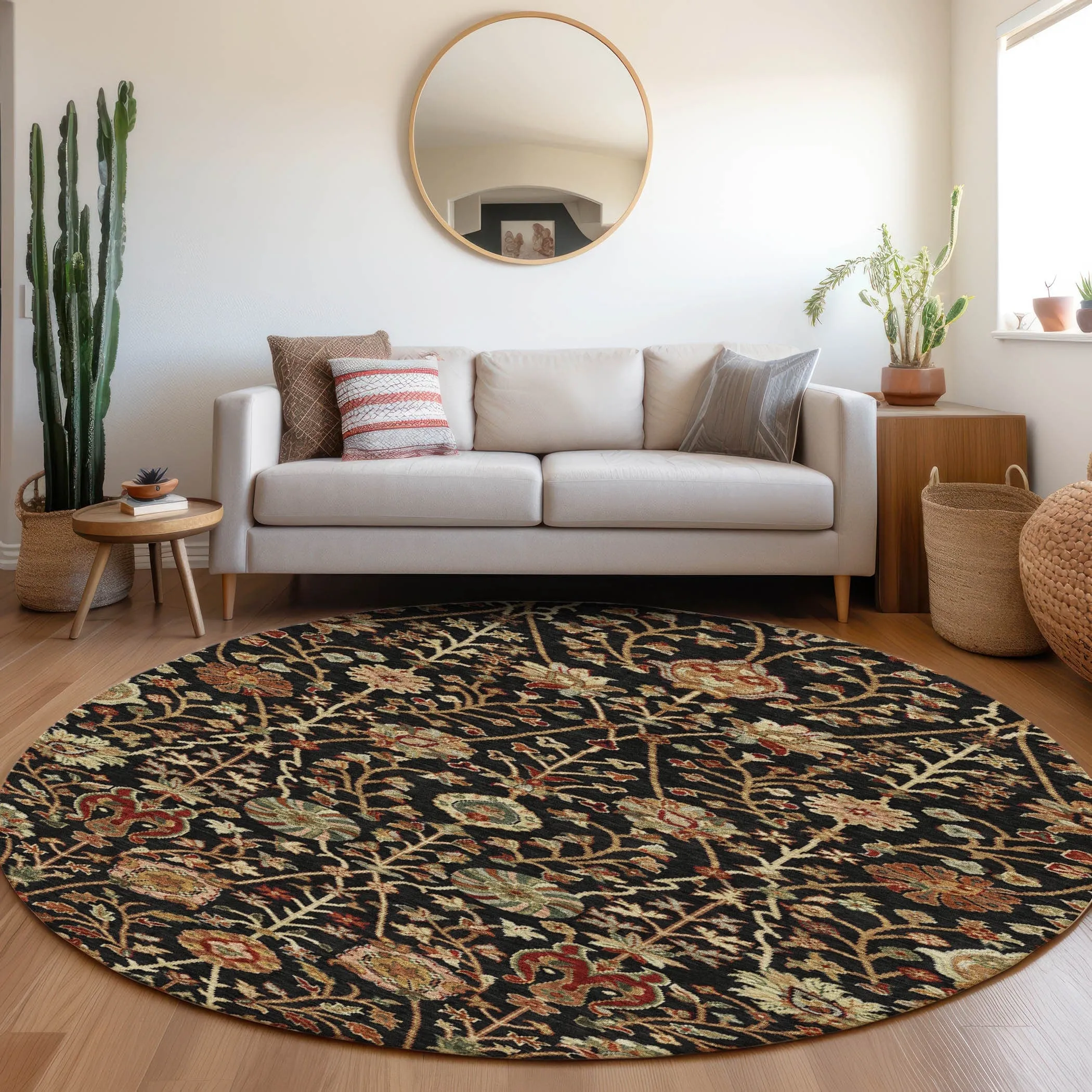 Machine Washable Indoor/ Outdoor Traditional Kashan Chantille Rug
