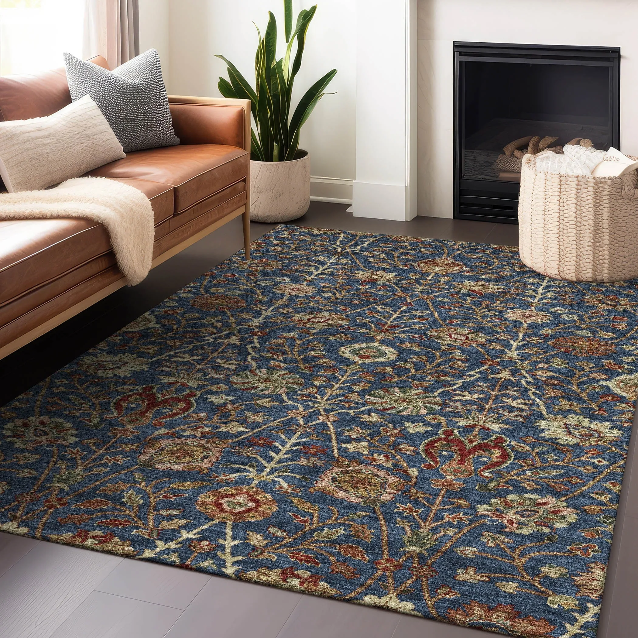 Machine Washable Indoor/ Outdoor Traditional Kashan Chantille Rug