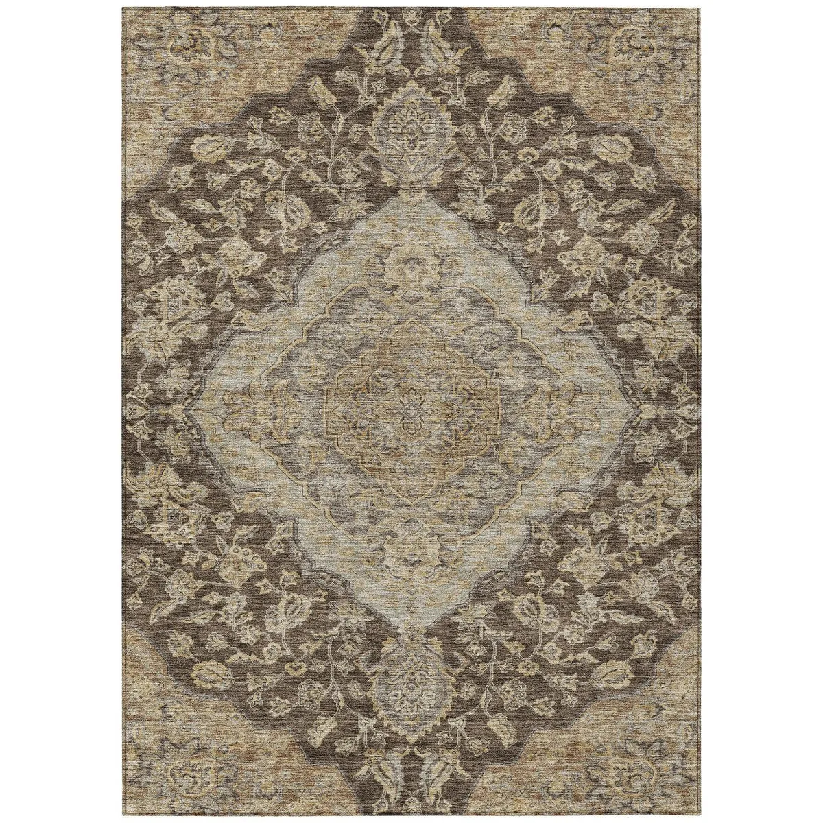 Machine Washable Indoor/ Outdoor Traditional Medallion Chantille Rug