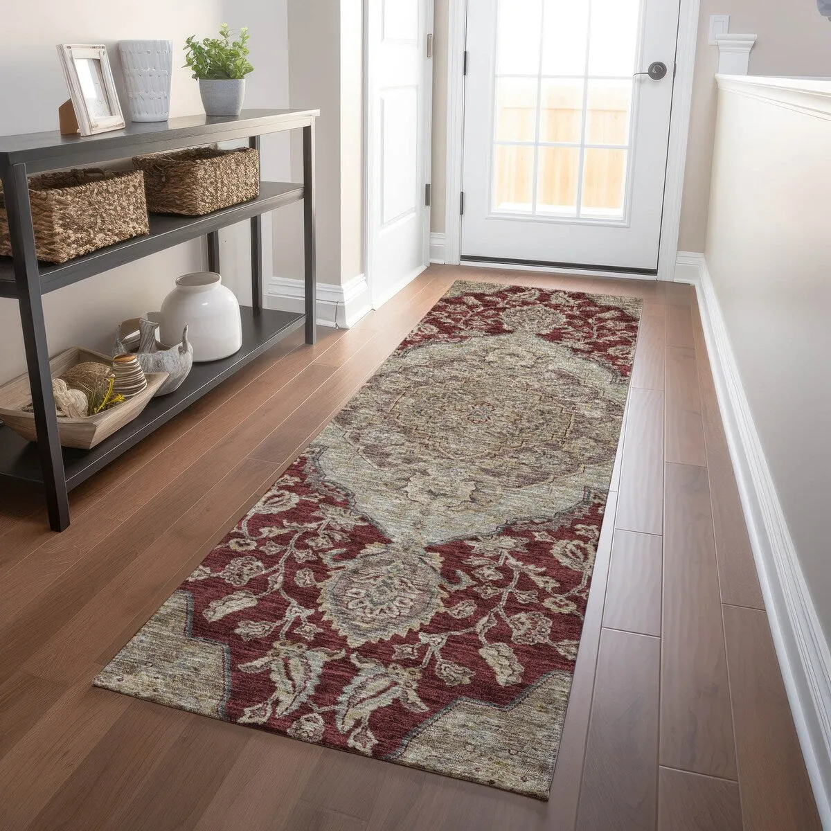 Machine Washable Indoor/ Outdoor Traditional Medallion Chantille Rug