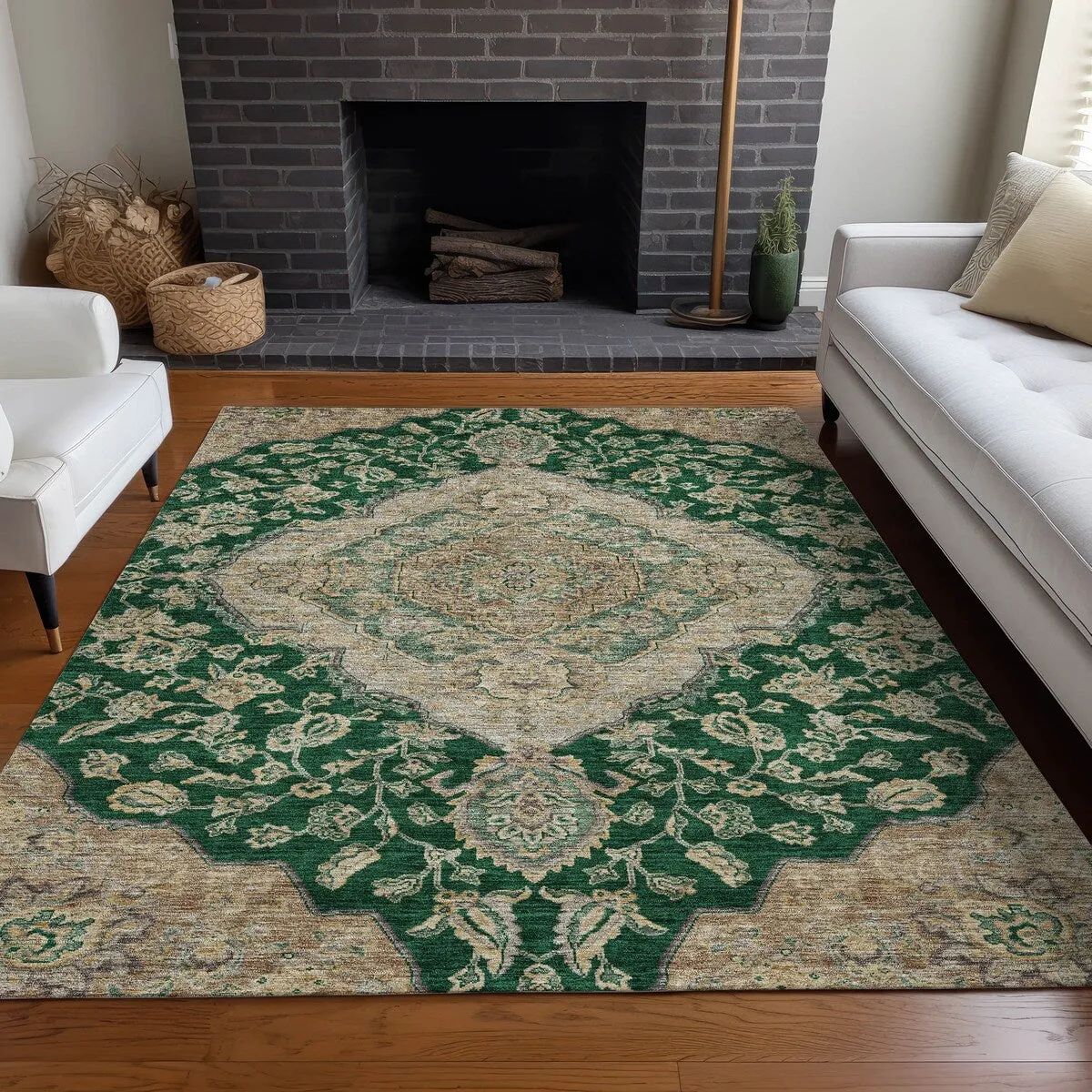 Machine Washable Indoor/ Outdoor Traditional Medallion Chantille Rug