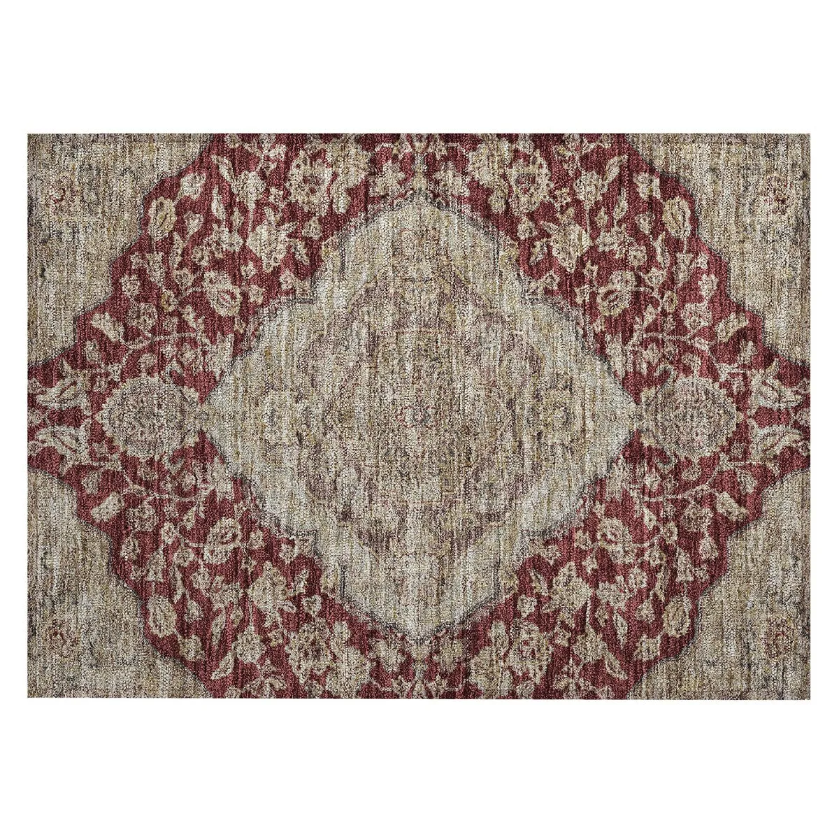 Machine Washable Indoor/ Outdoor Traditional Medallion Chantille Rug
