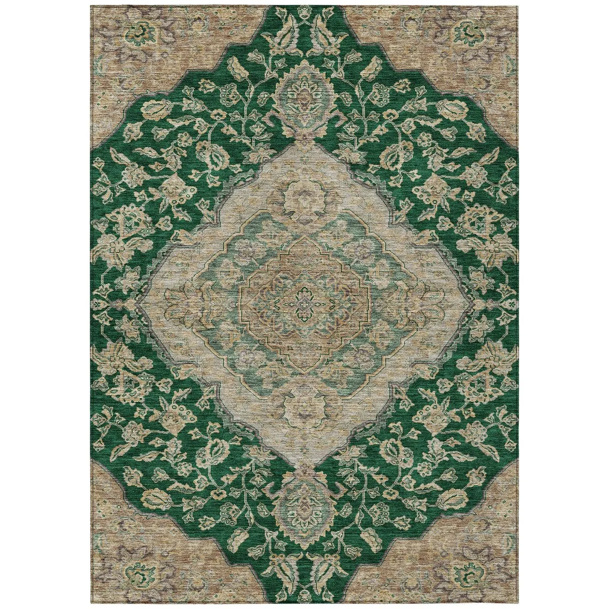 Machine Washable Indoor/ Outdoor Traditional Medallion Chantille Rug